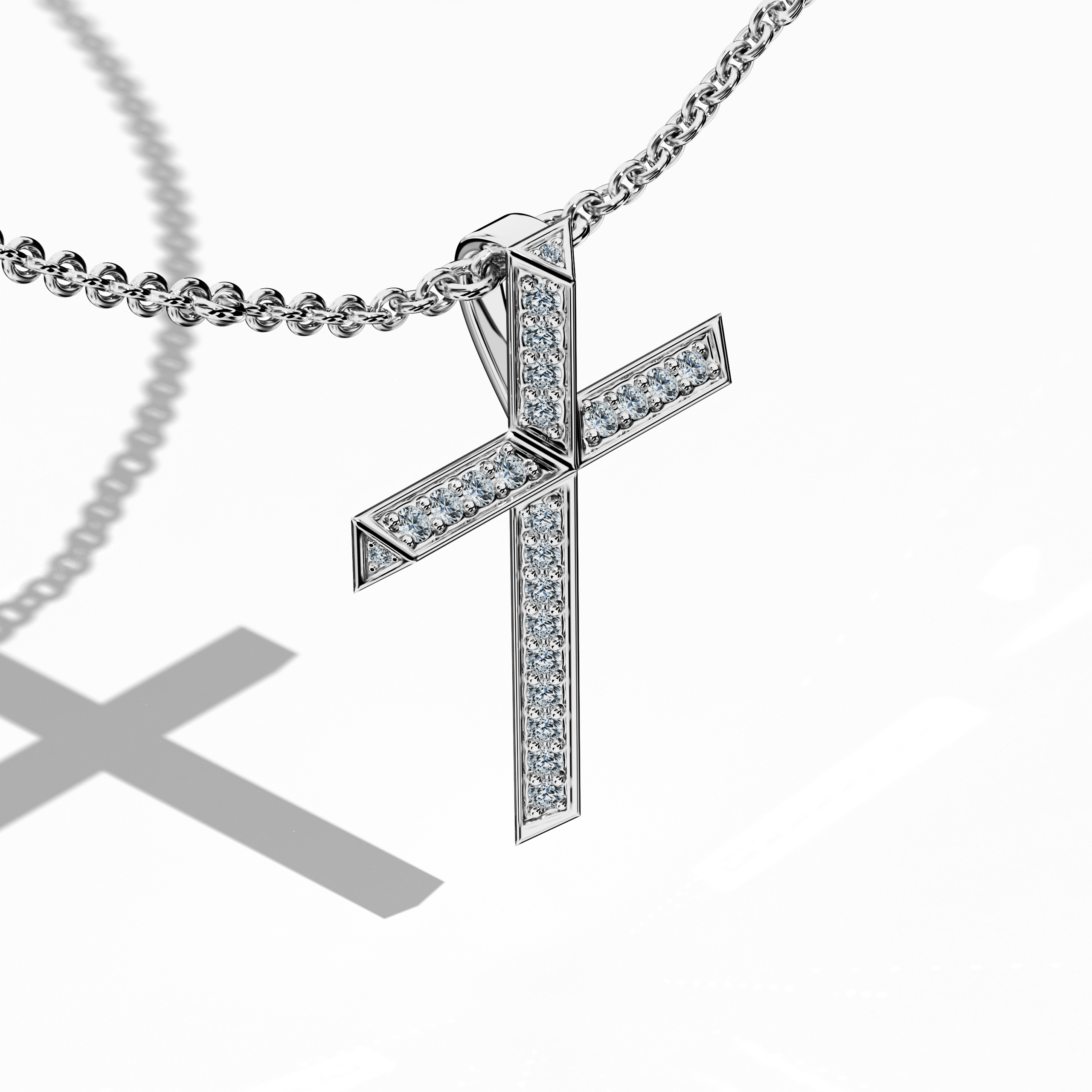 2 step cross pendant iced out in White Gold