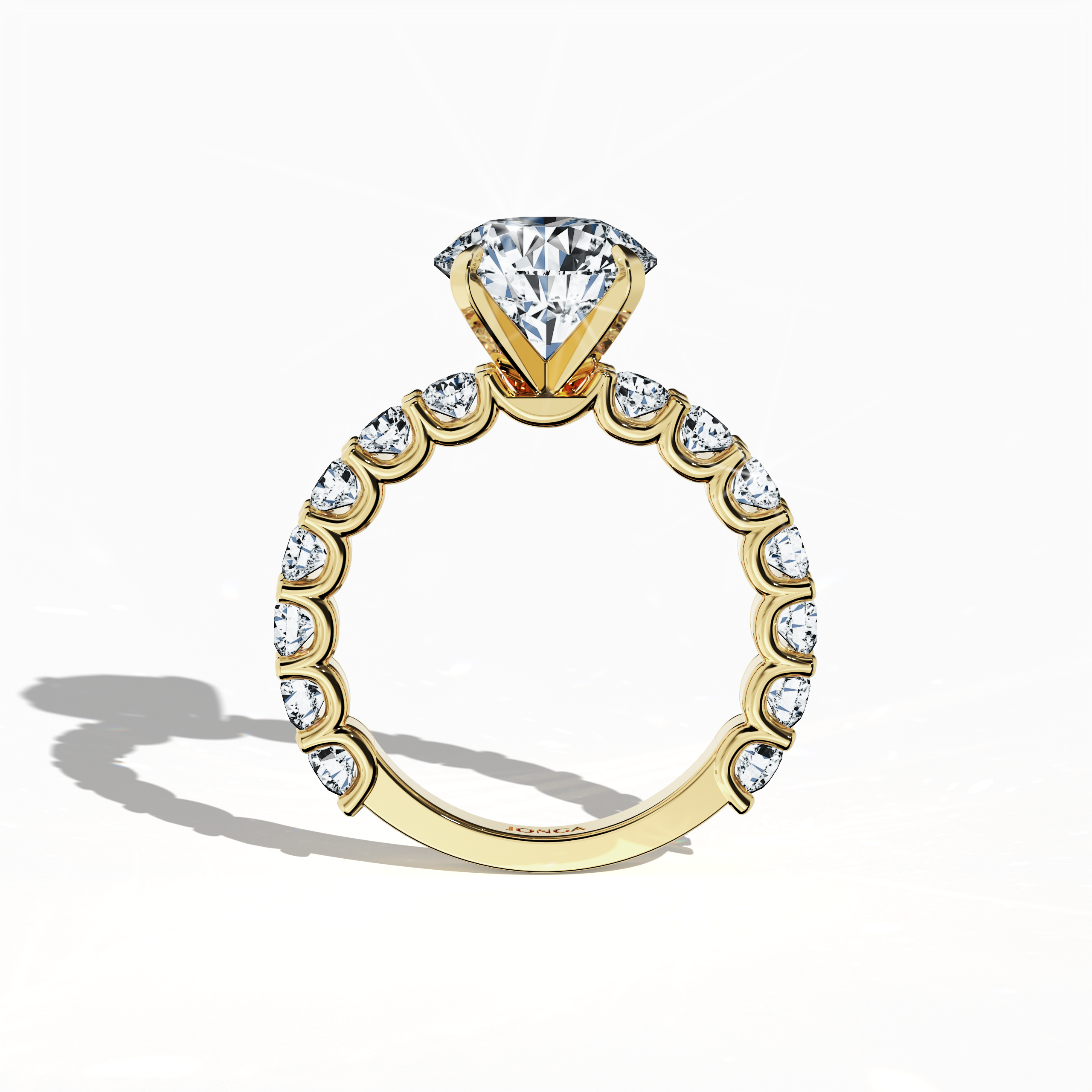 Solitaire eternity ring with 3 ct center in Yellow gold