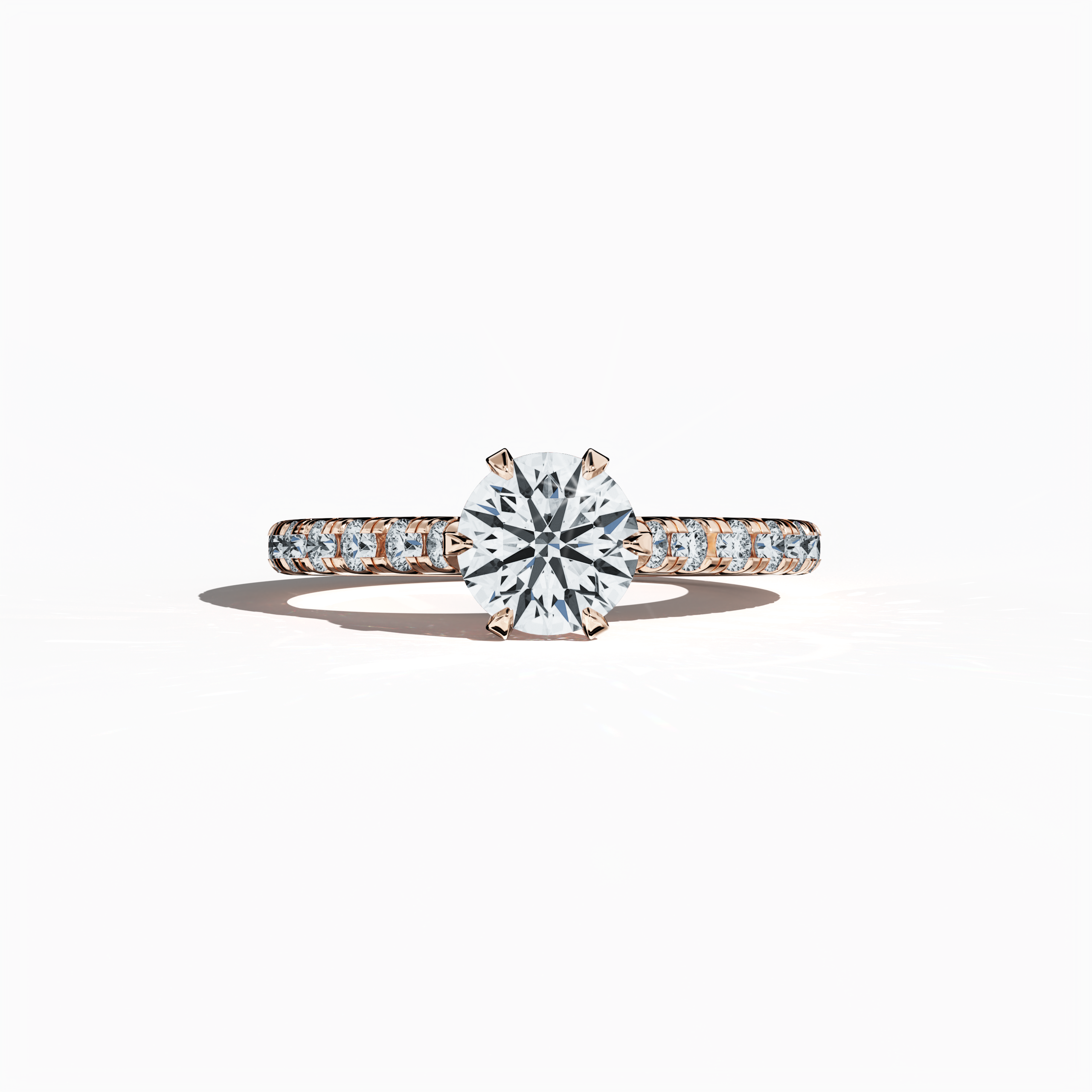 Slim Paved Solitaire Ring with 1 ct diamond in Rose gold