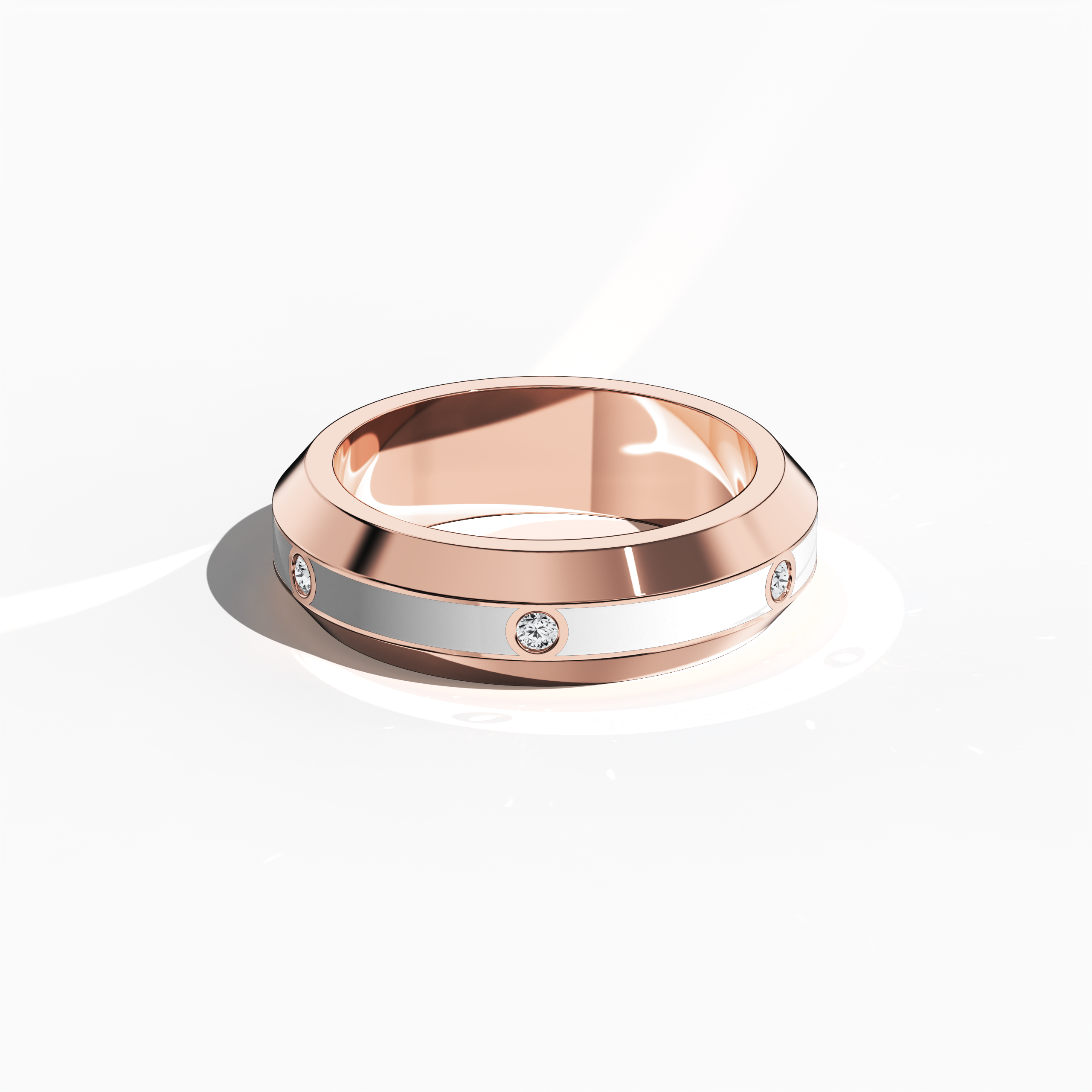 Center step White Enamel 6 diamond ring in Rose Gold