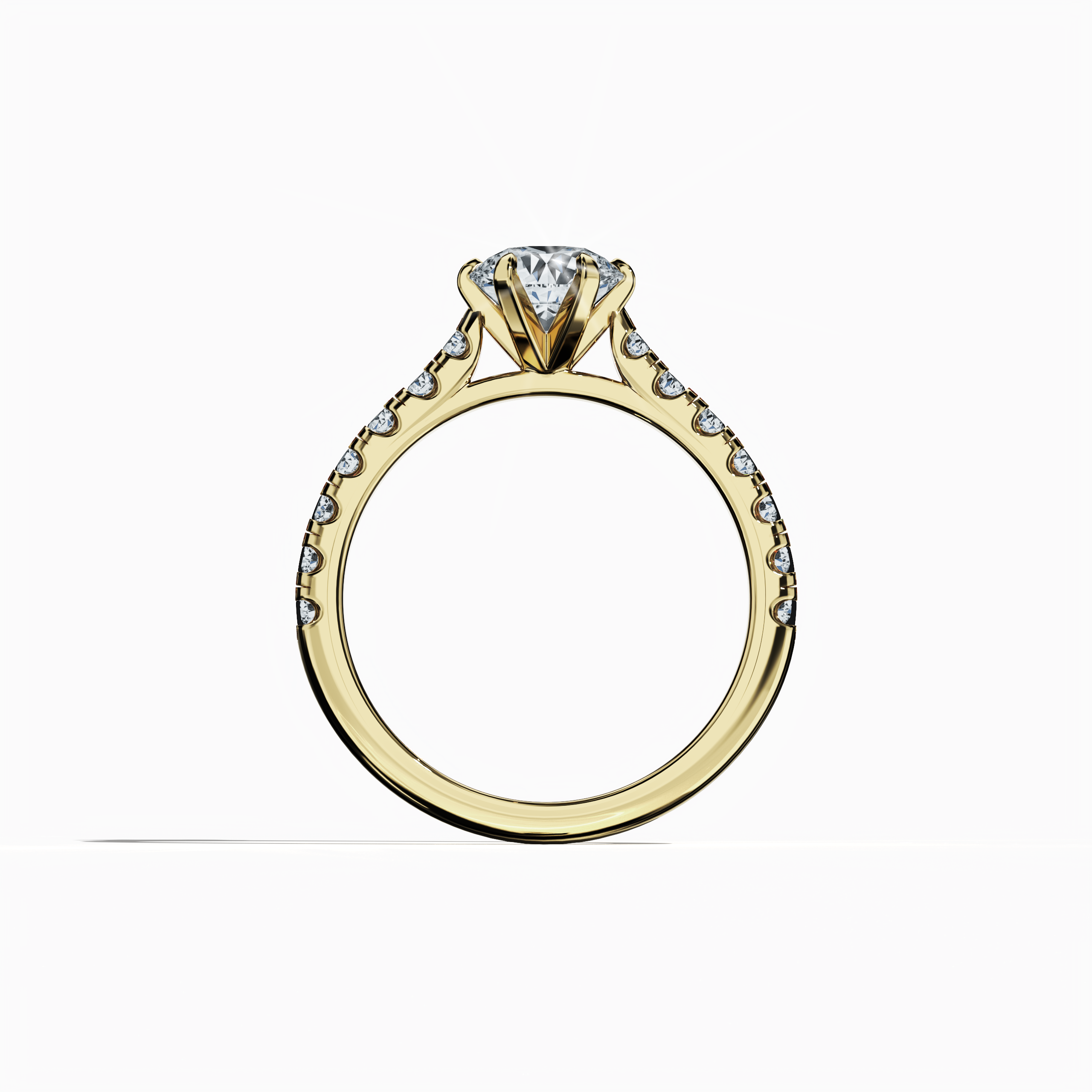 Slim Paved Solitaire Ring with 1 ct diamond in Yellow gold