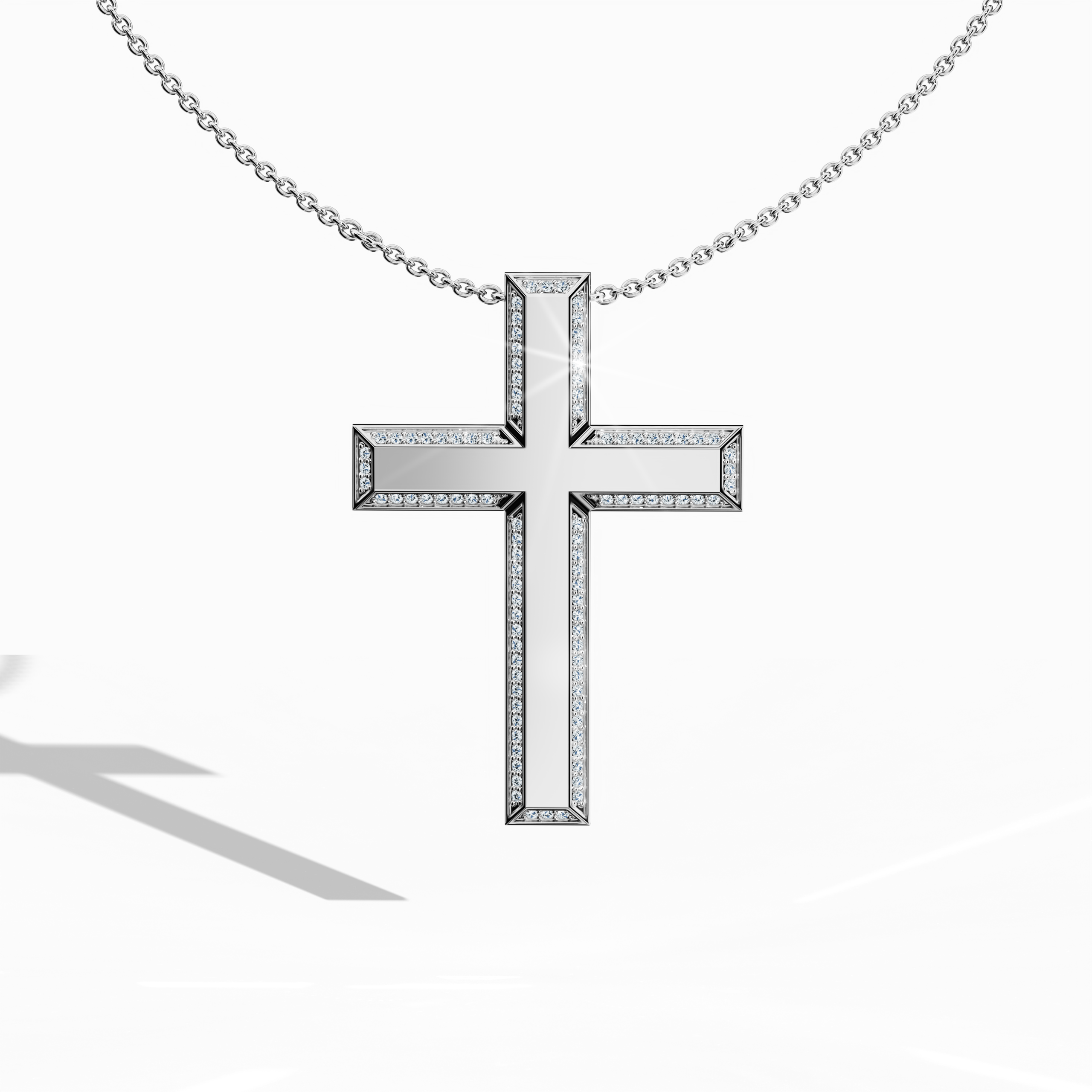 3 step cross pendant side diamonds in White Gold