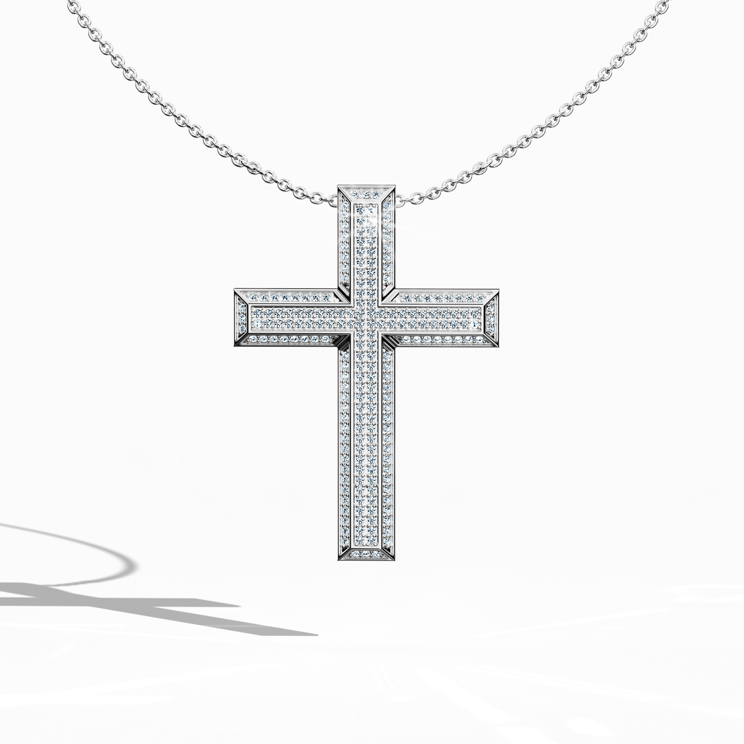 3 step cross pendant iced out in White Gold