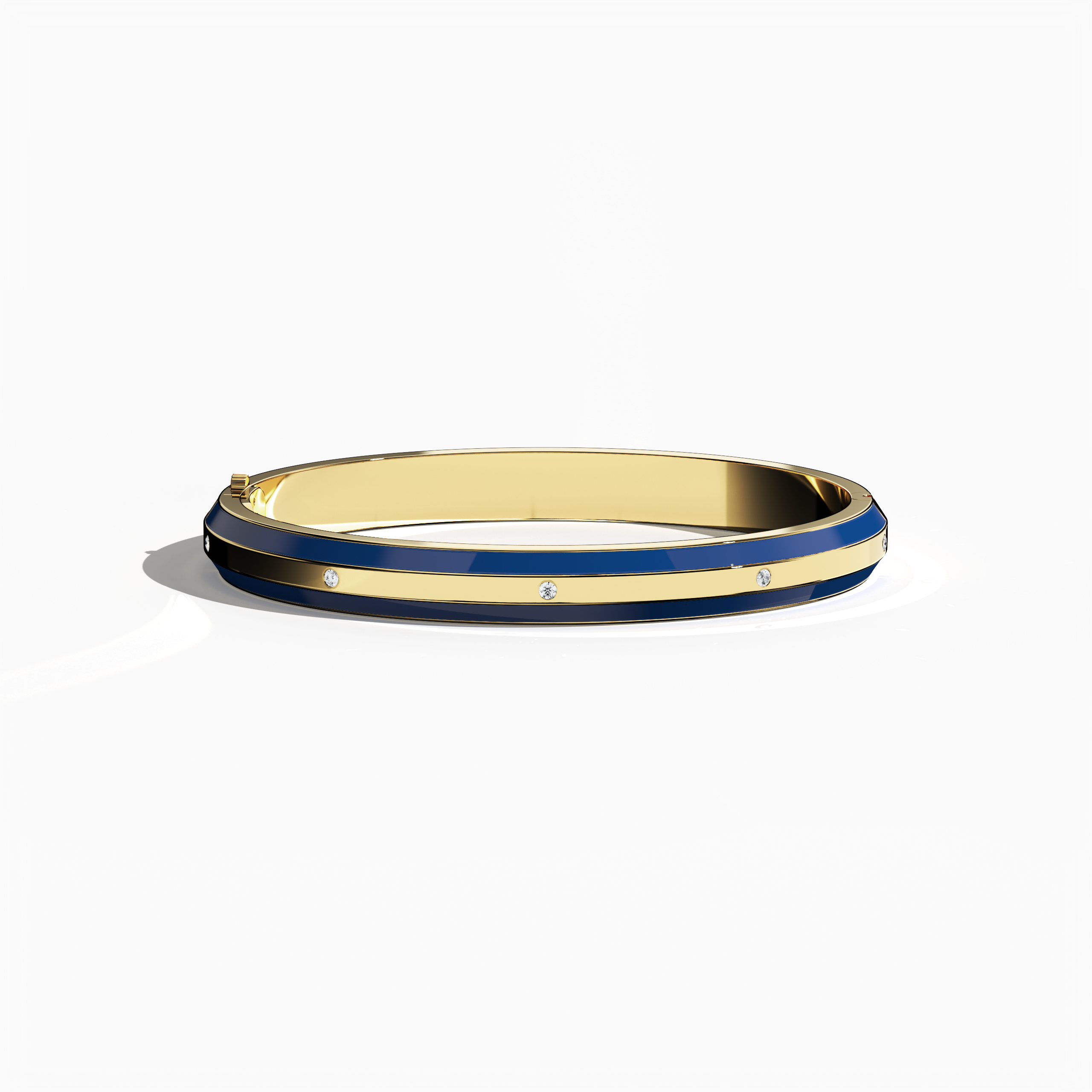 Blue Enamel With 9-Diamonds Bangle In Yellow Gold