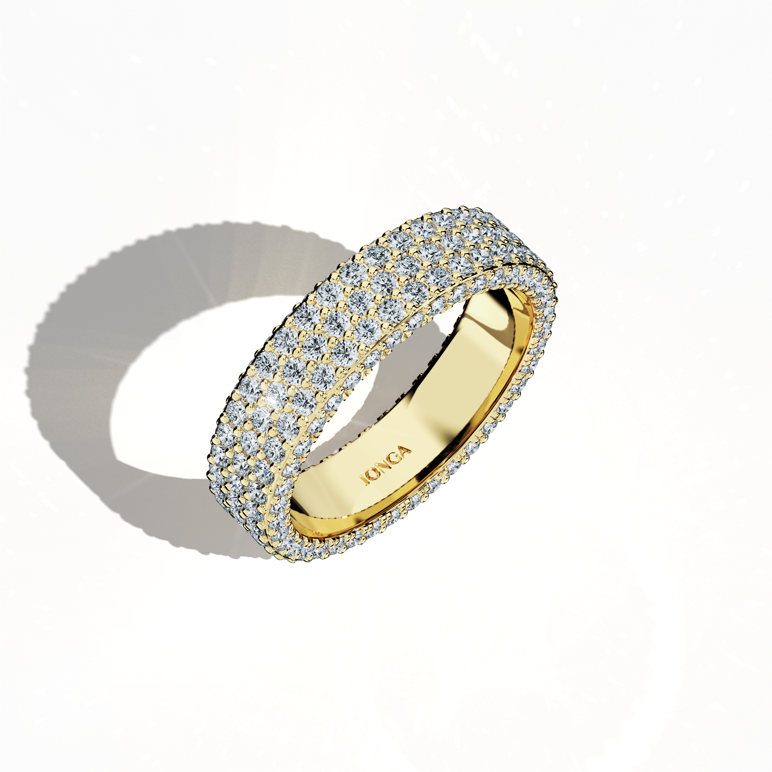 5 row Paved Band in Yellow gold