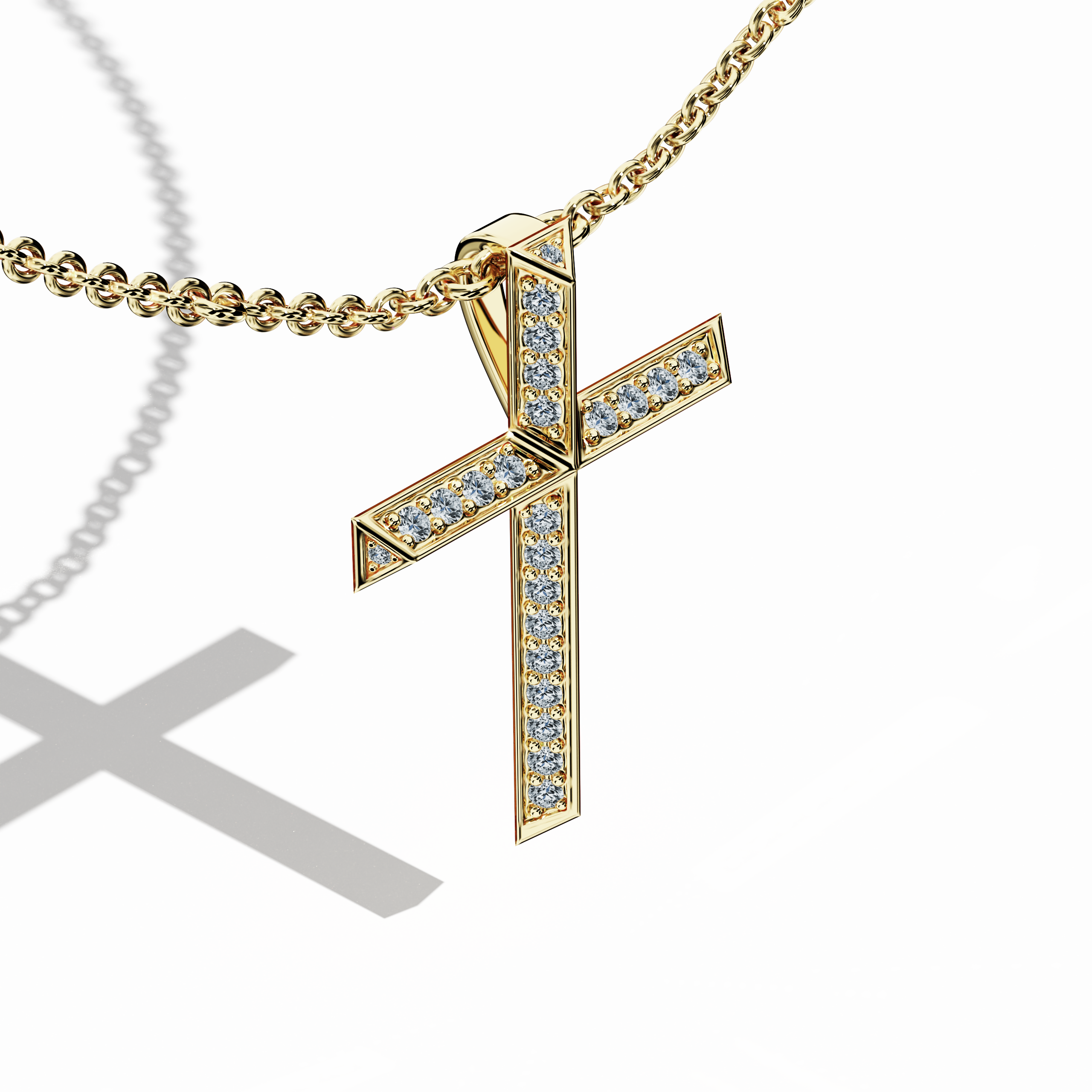 2 step cross pendant iced out in Yellow Gold