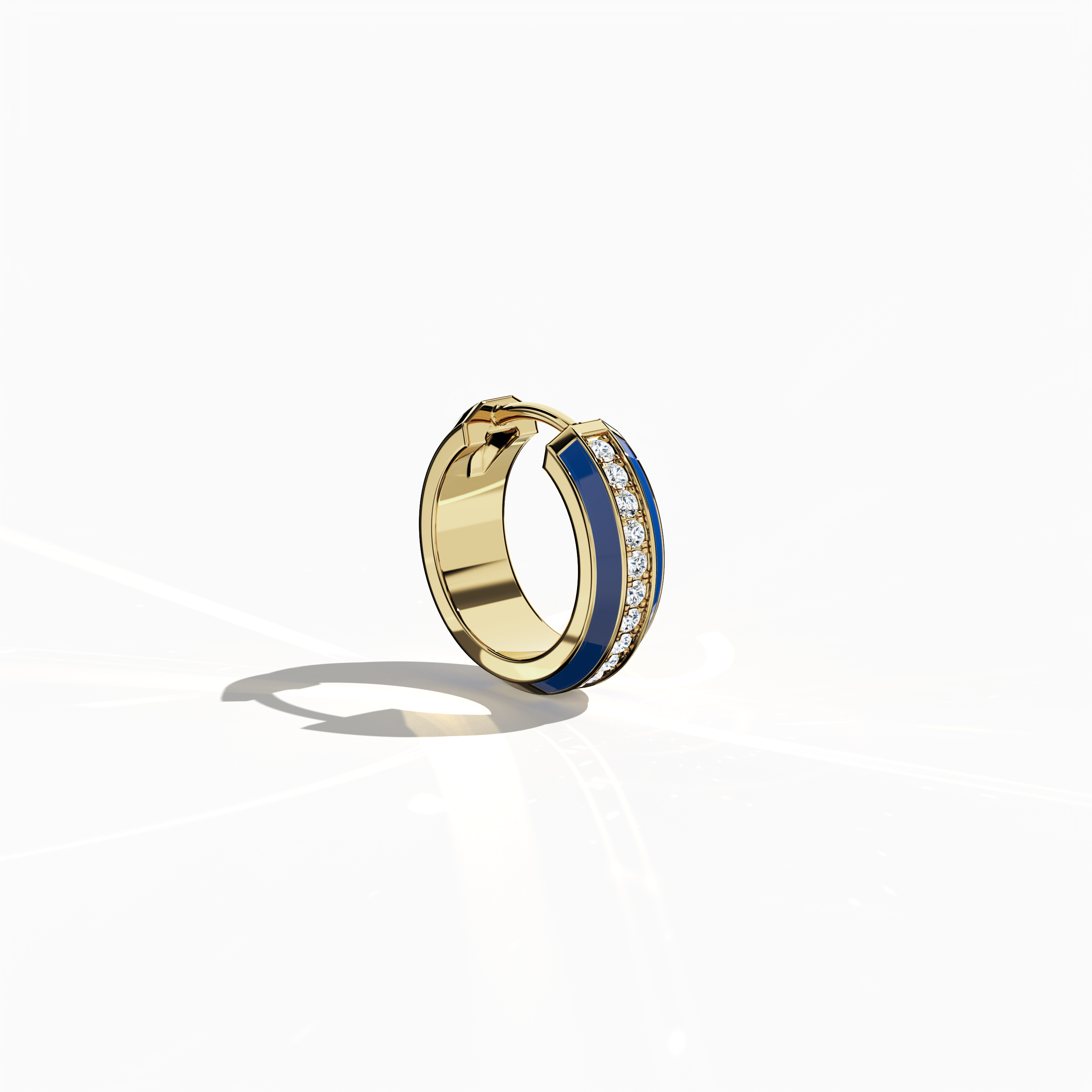 Jonga Blue Enamel Paved Stud in Yellow Gold