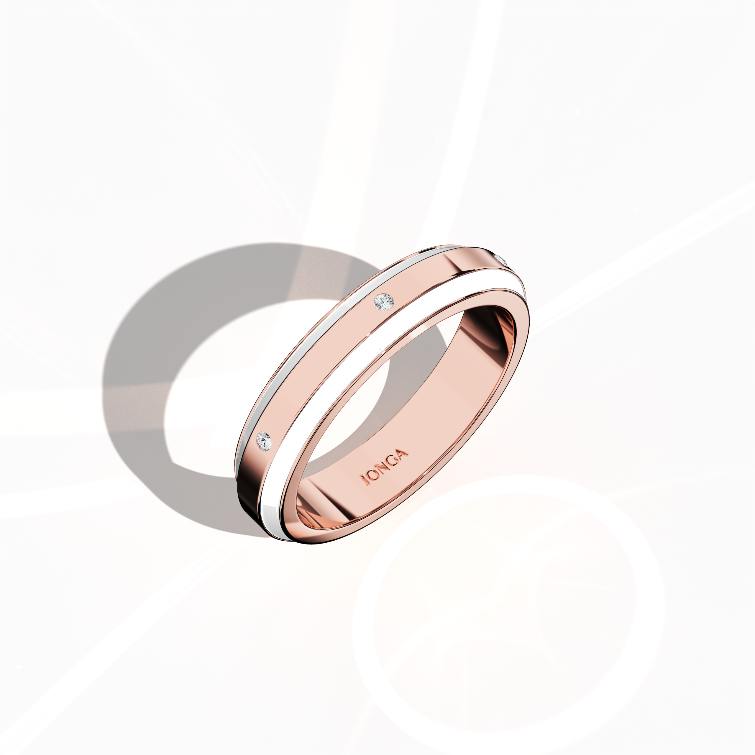 White Enamel 6 diamond ring in Rose Gold for Her