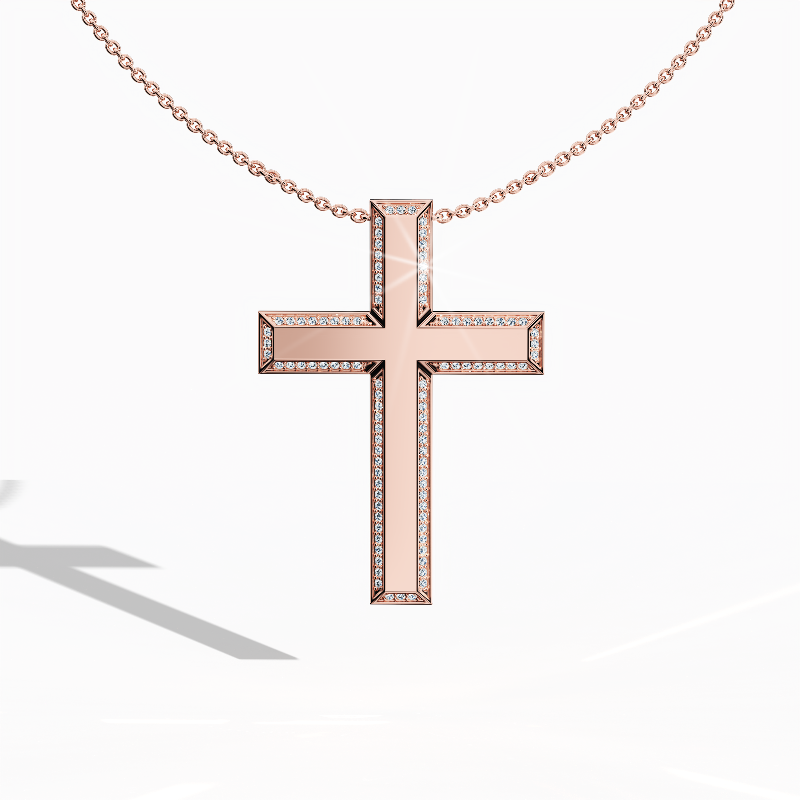 3 step cross pendant side diamonds in rose Gold