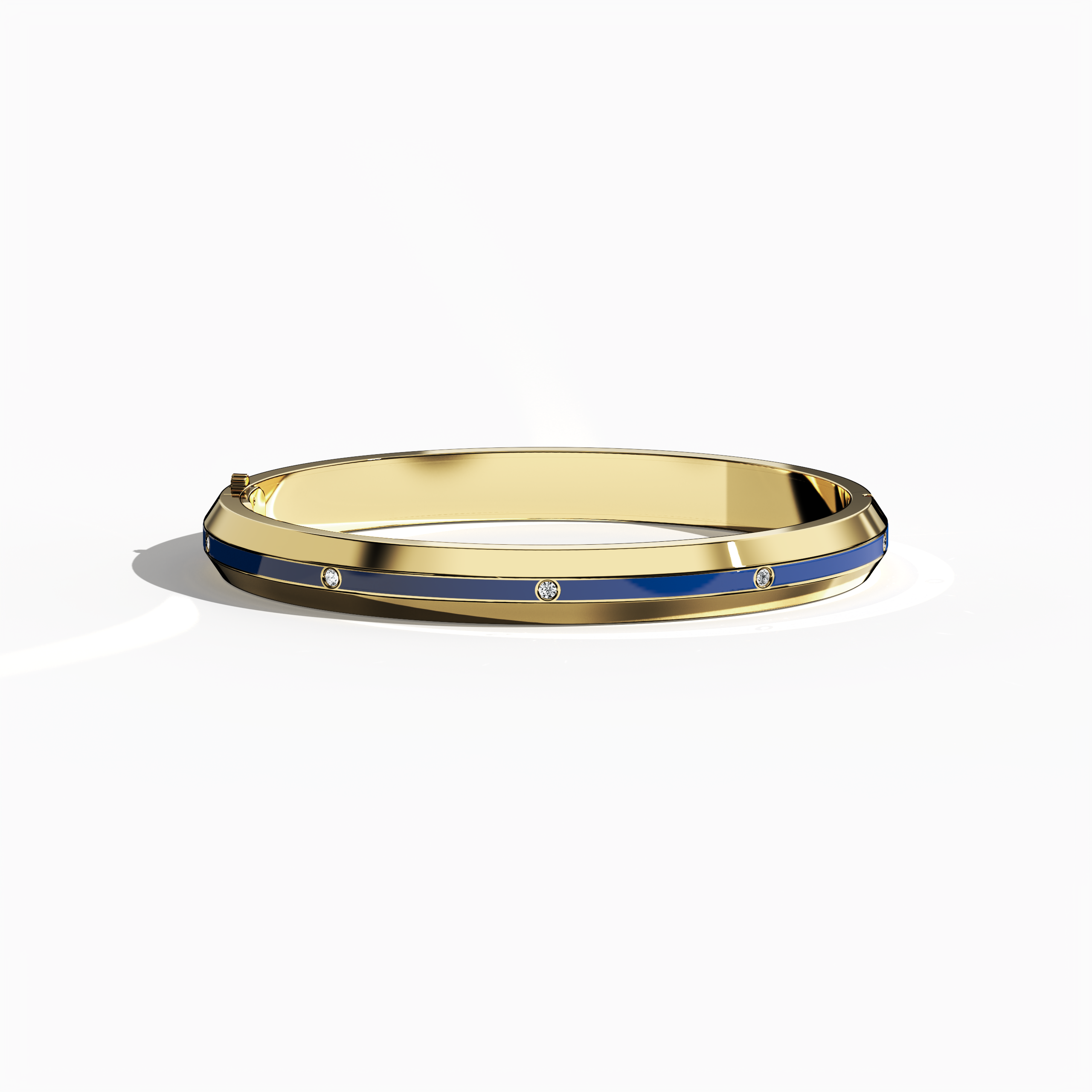 Center Step Blue Enamel 9-Diamond Bangle In Yellow Gold