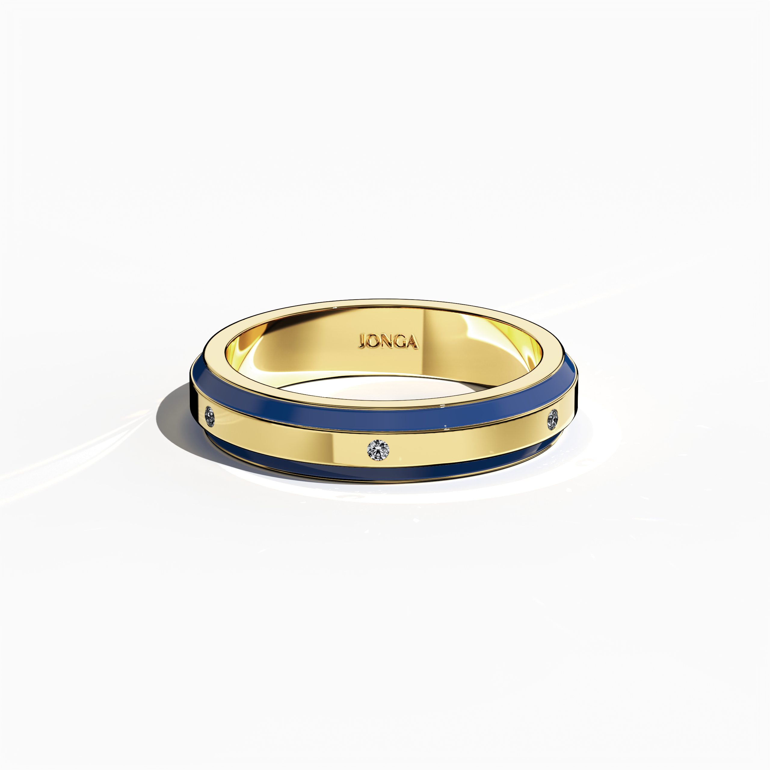 Jonga Blue Enamel 6 diamond ring in Yellow Gold for Her