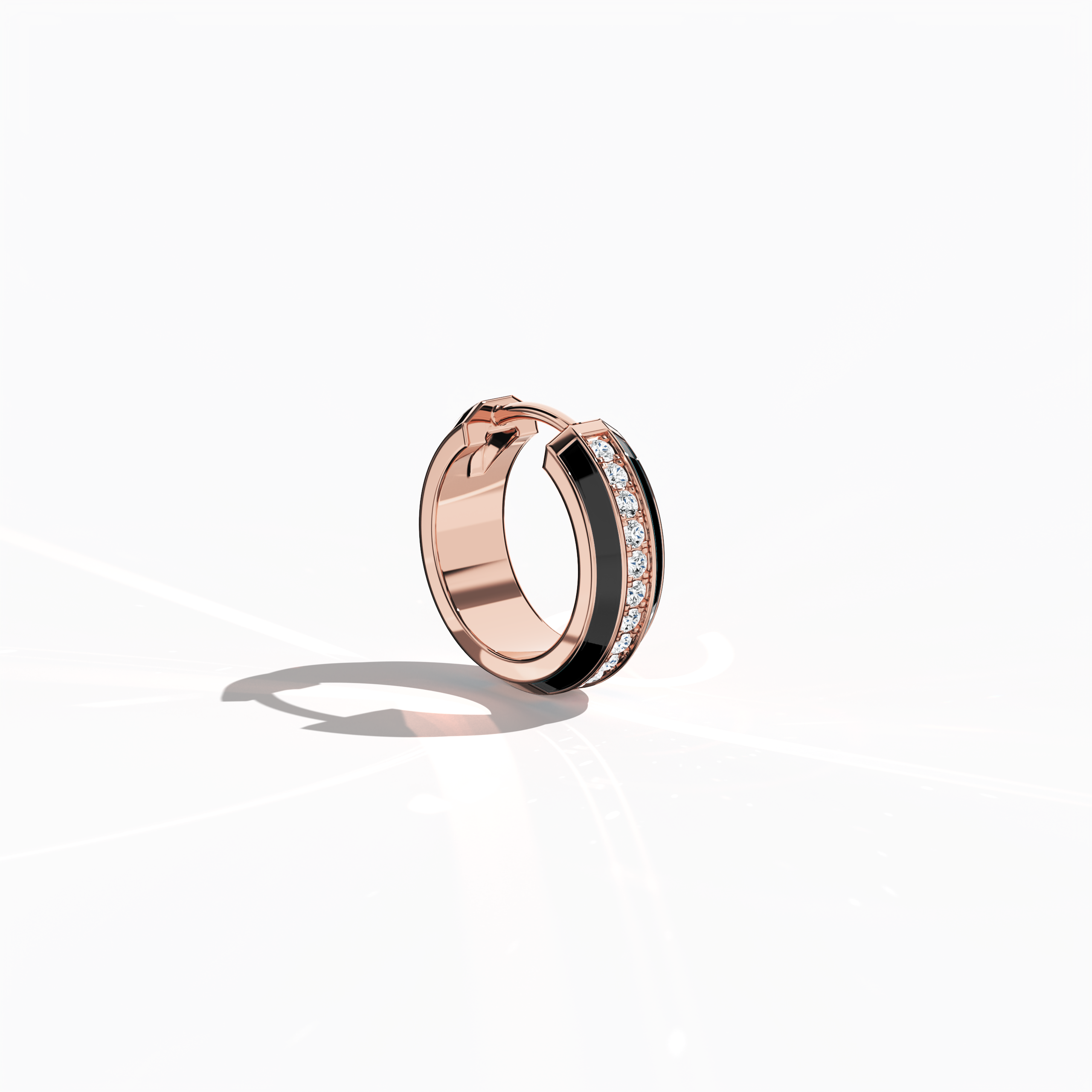 Black Enamel Paved Stud in Rose Gold