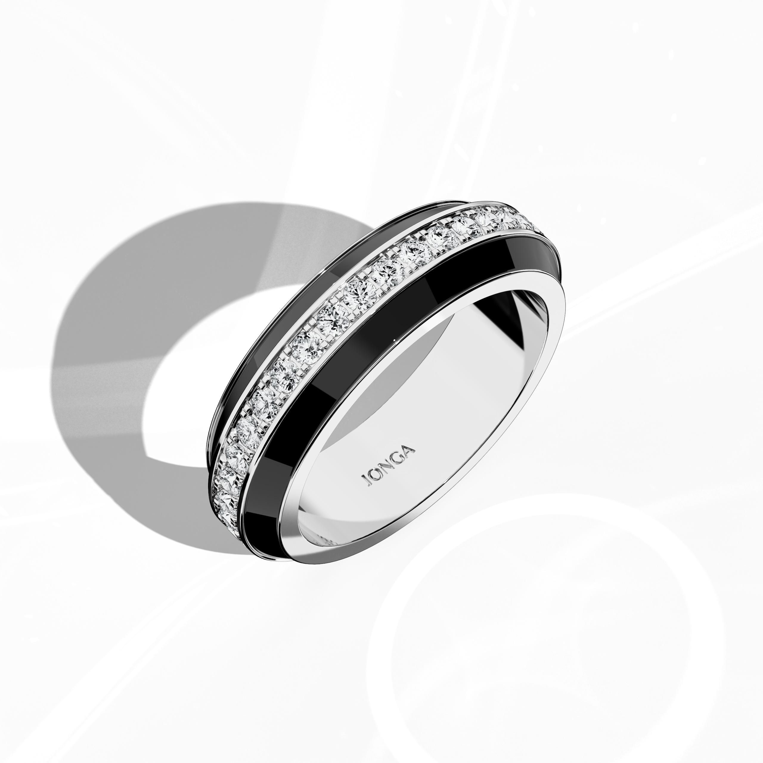 Black Enamel Paved in White Gold