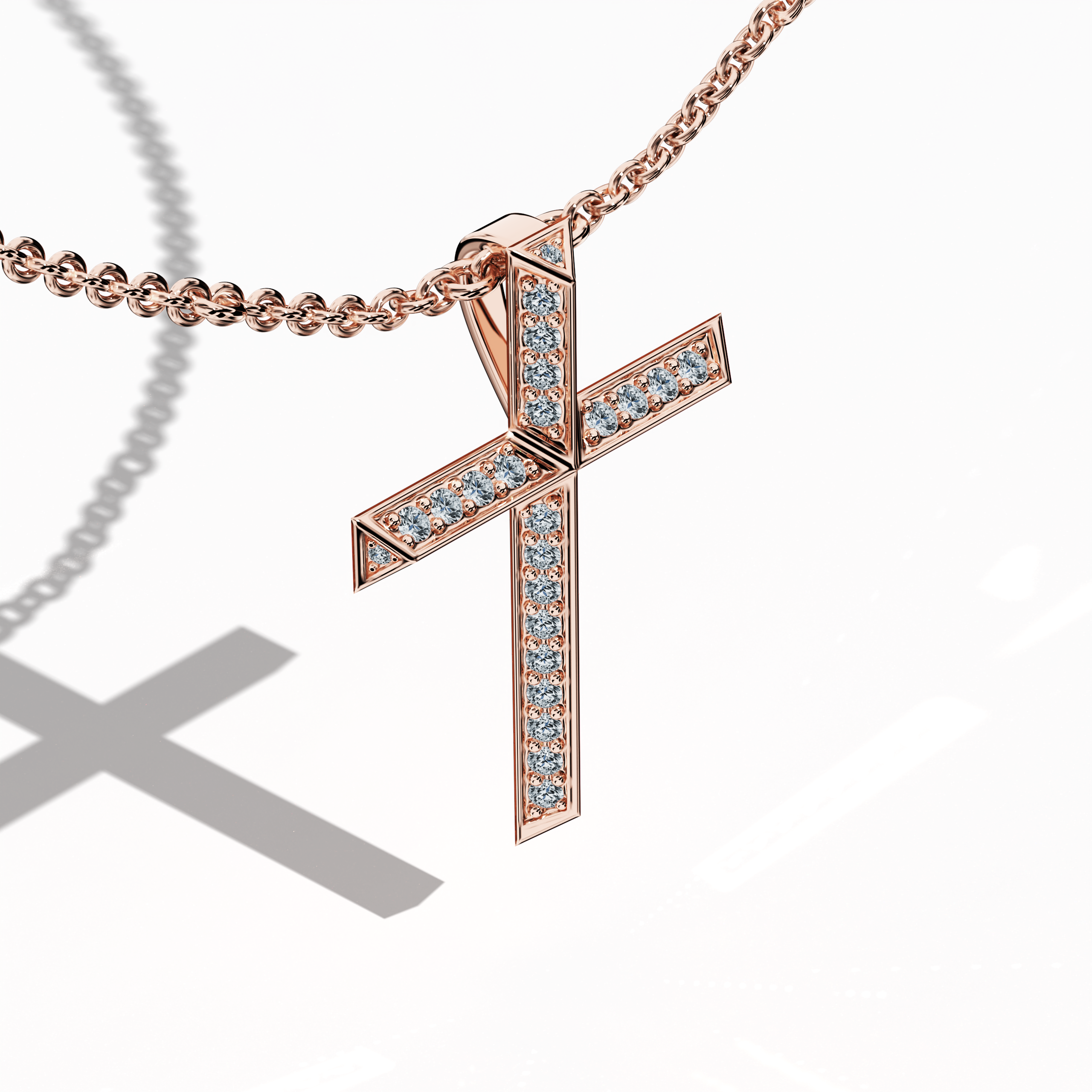 2 step cross pendant iced out in Rose Gold