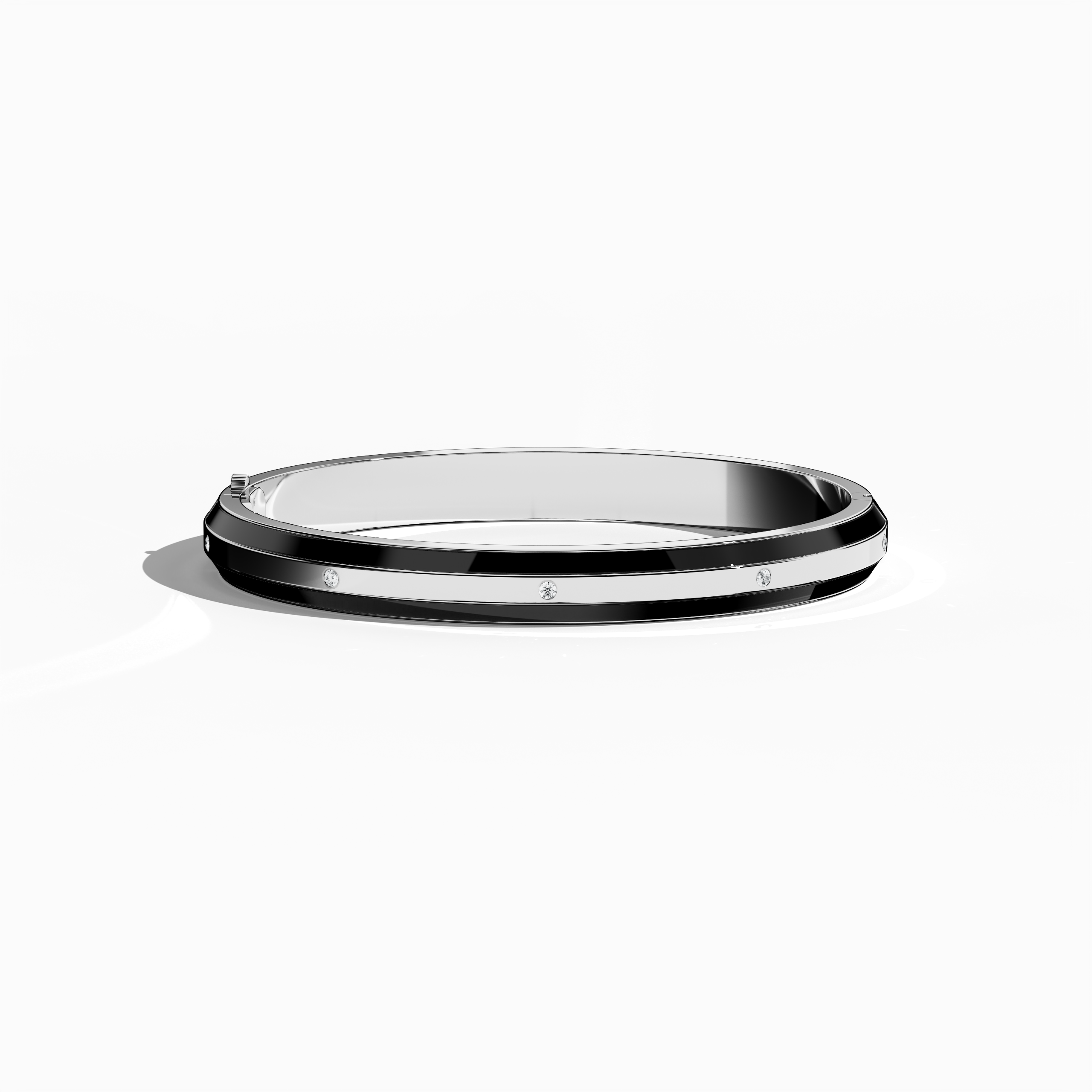 Black Enamel With 9-Diamonds Bangle In White Gold