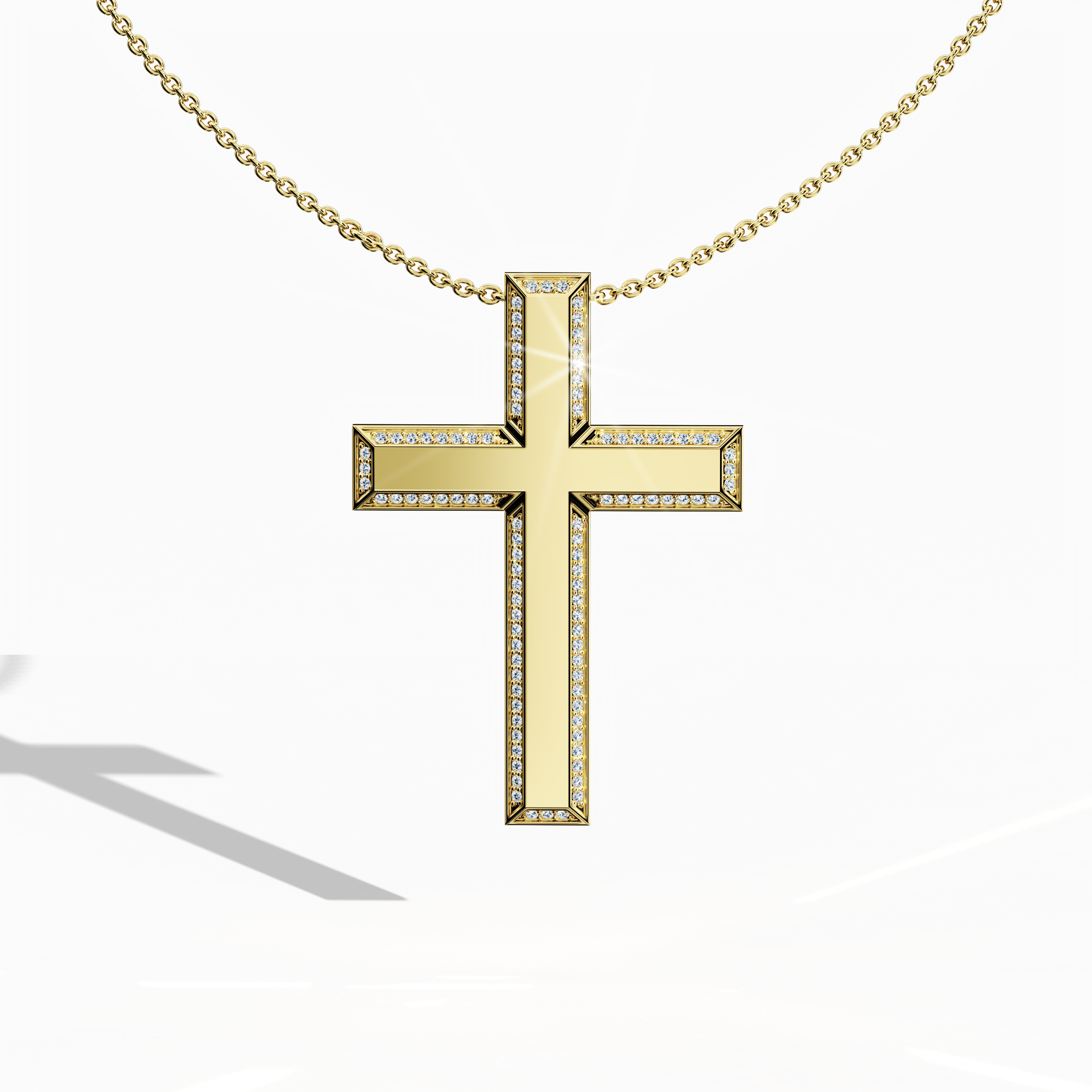 3 step cross pendant side diamonds in Yellow Gold