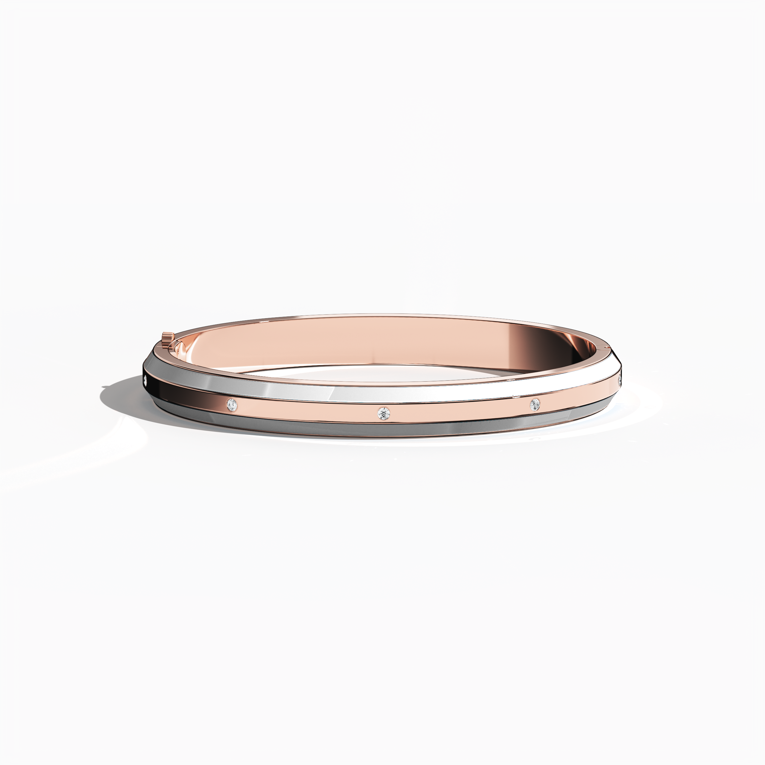 White Enamel With 9-Diamonds Bangle In Rose Gold