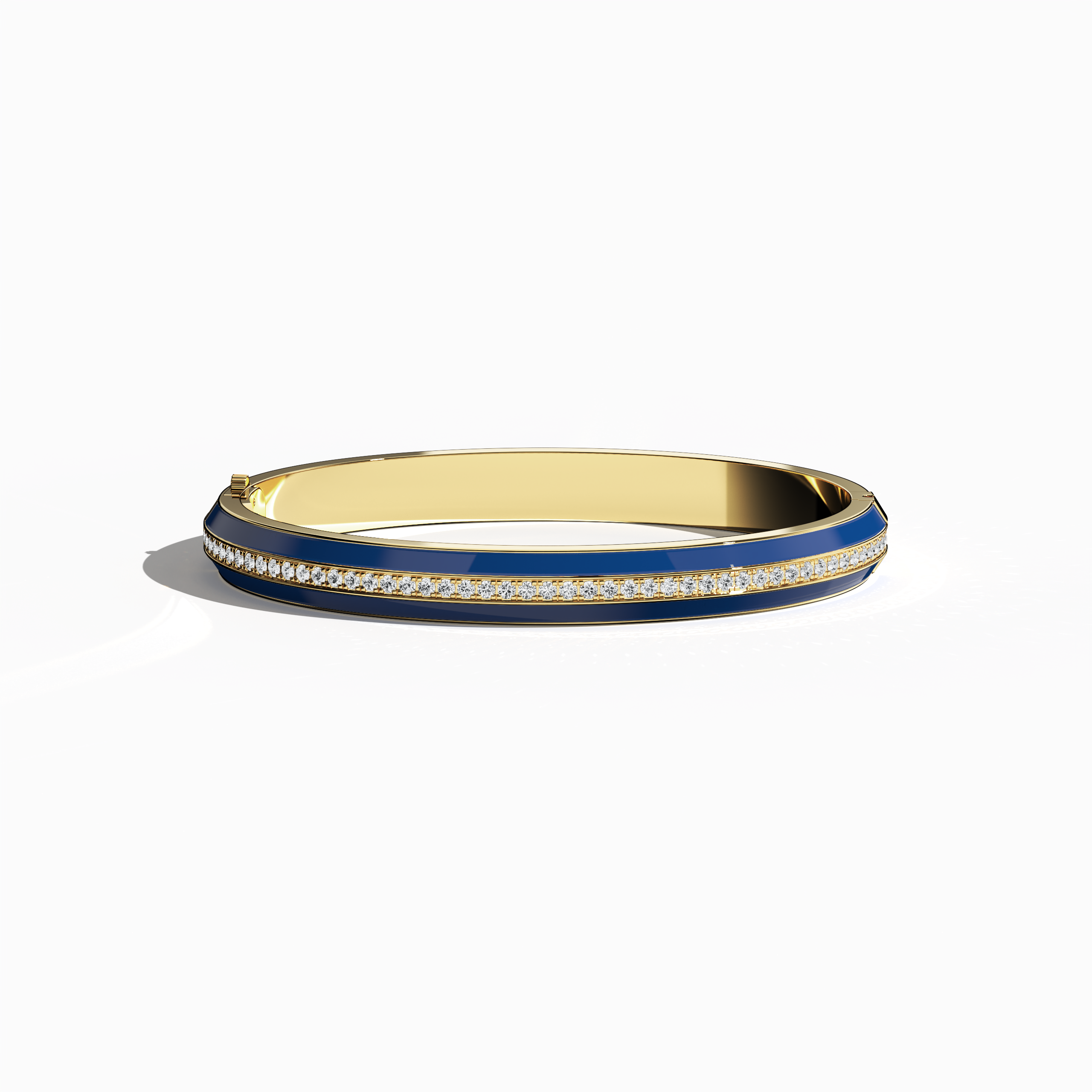 Blue Enamel Paved Bangle In Yellow Gold