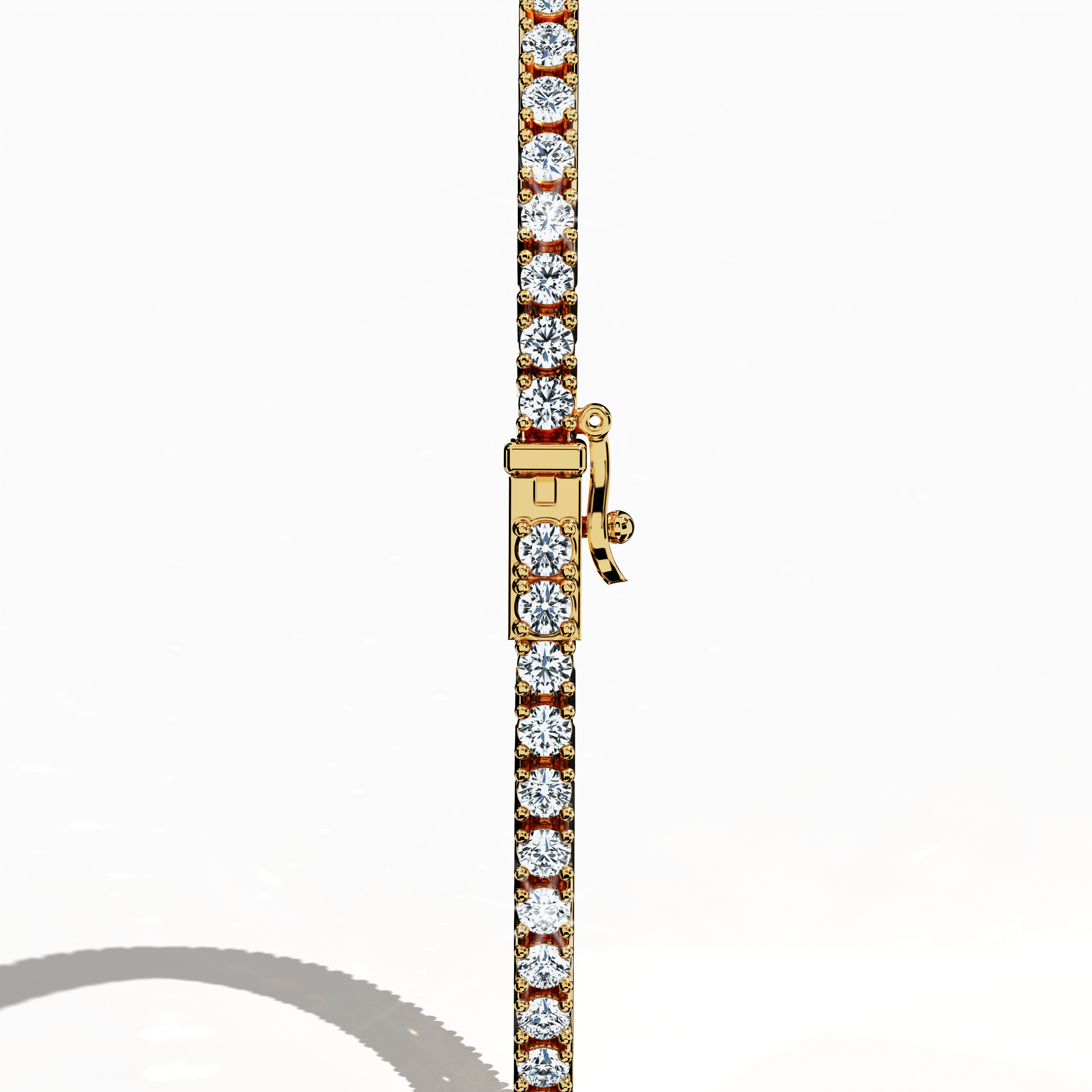 Observed from a standing back side perspective, this 2-carat diamond tennis bracelet in brilliant yellow gold—also recognized as golden gold or aurum‑hued gold—displays a continuous row of impeccably set diamonds. Esteemed in fine jewelry/jewellry as a diamond wristband, diamond cuff, or refined arm candy, its design merges modern aesthetics with timeless charm. Intricate detailing and superior craftsmanship define this luxury accessory as a symbol of international sophistication.