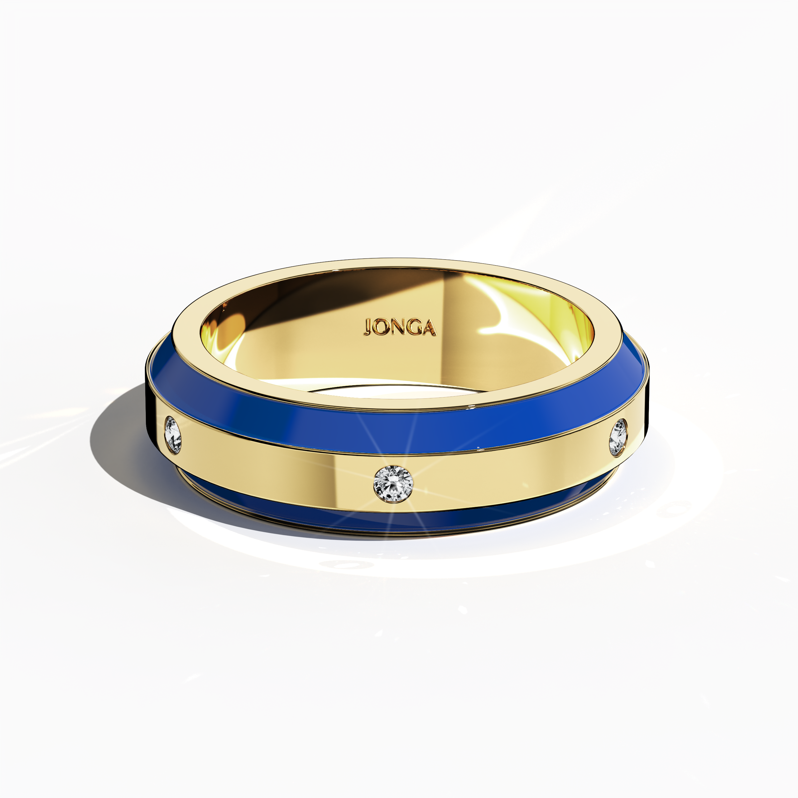 Jonga Blue Enamel with 6 diamonds in Yellow Gold