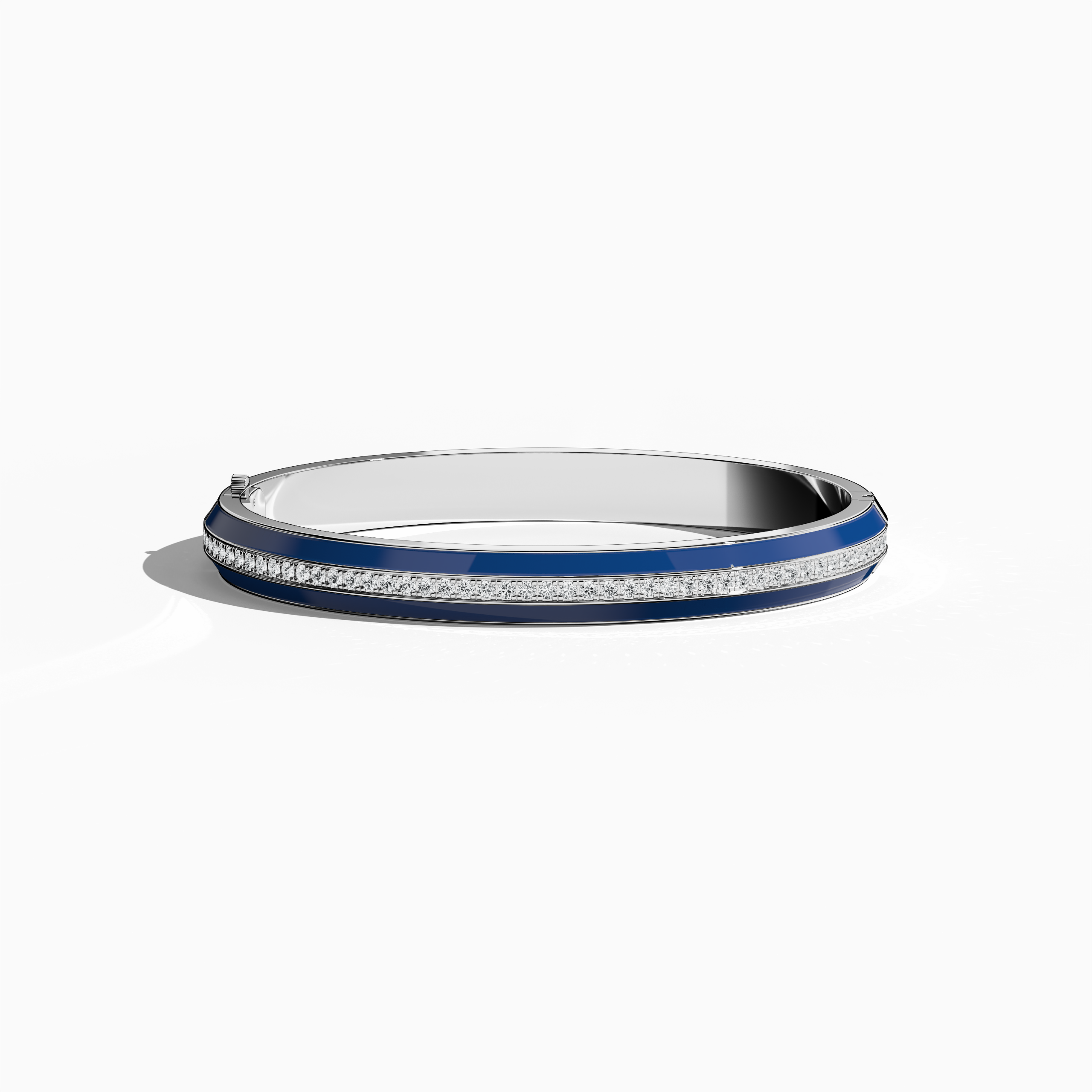 Blue Enamel Paved Bangle In White Gold