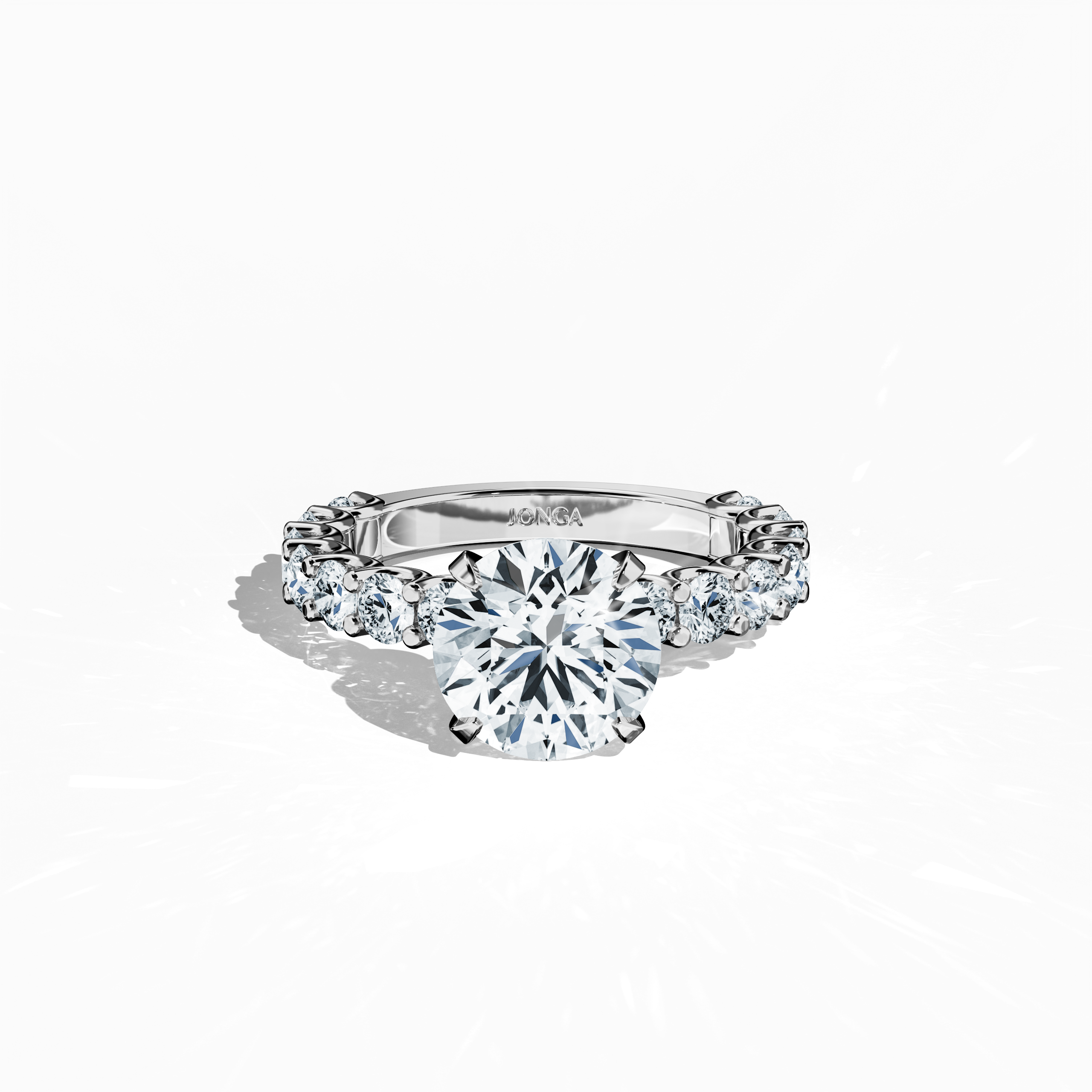 Solitaire eternity ring with 3 ct center in white gold