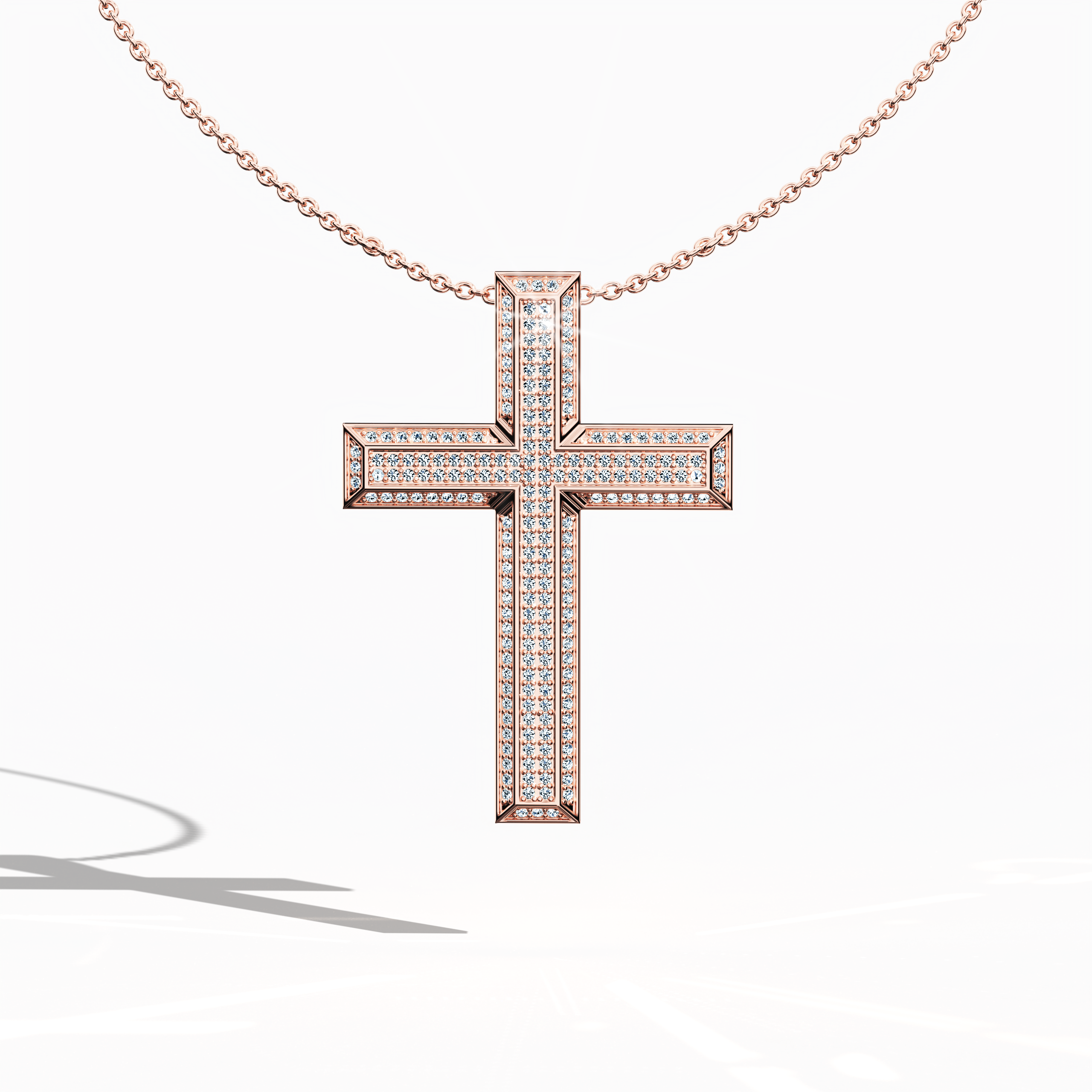 3 step cross pendant iced out in Rose Gold