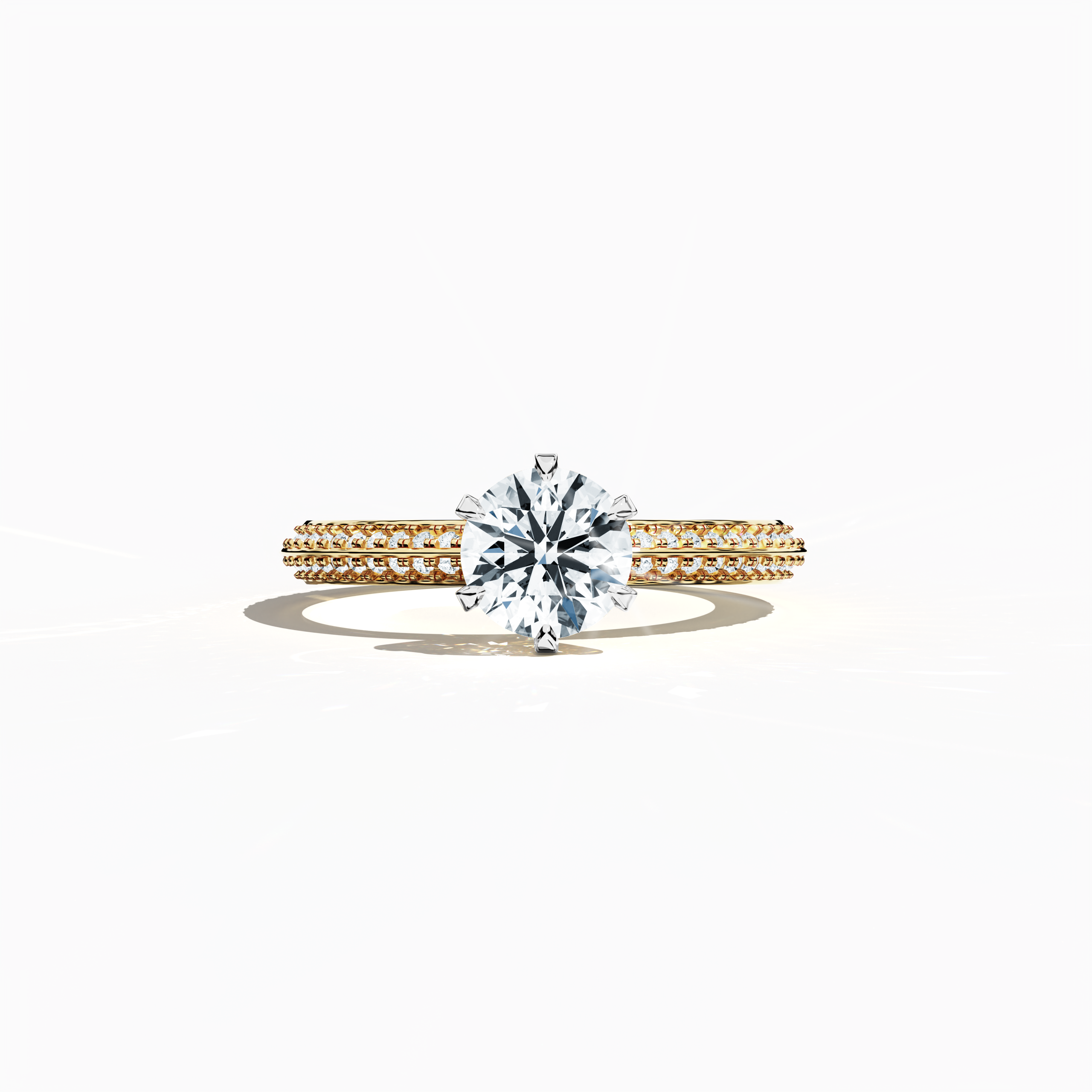 2s Solitaire ring paved -1.00ct in Yellow Gold