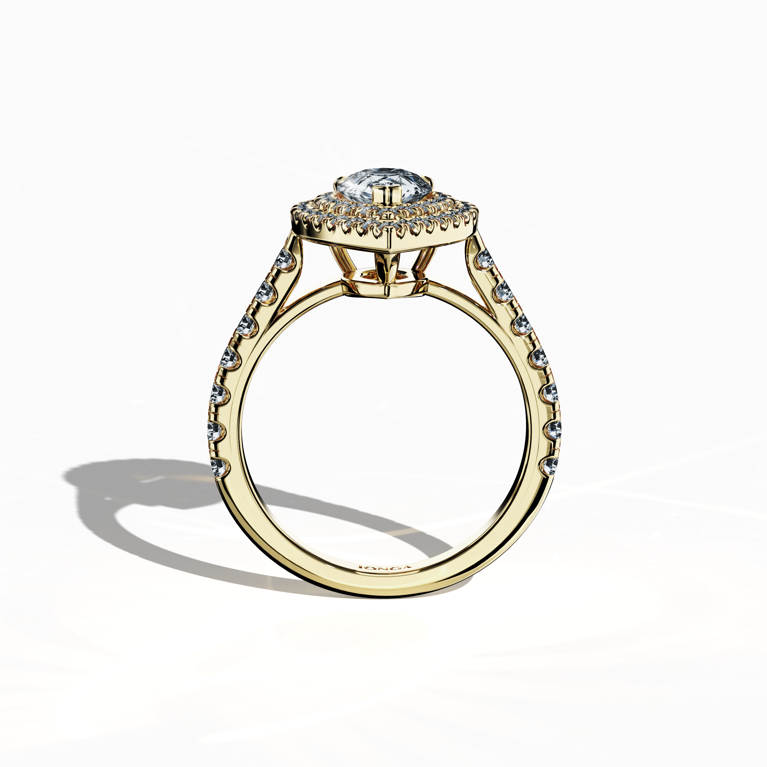 Double Halo Pear paved Ring in Yellow gold