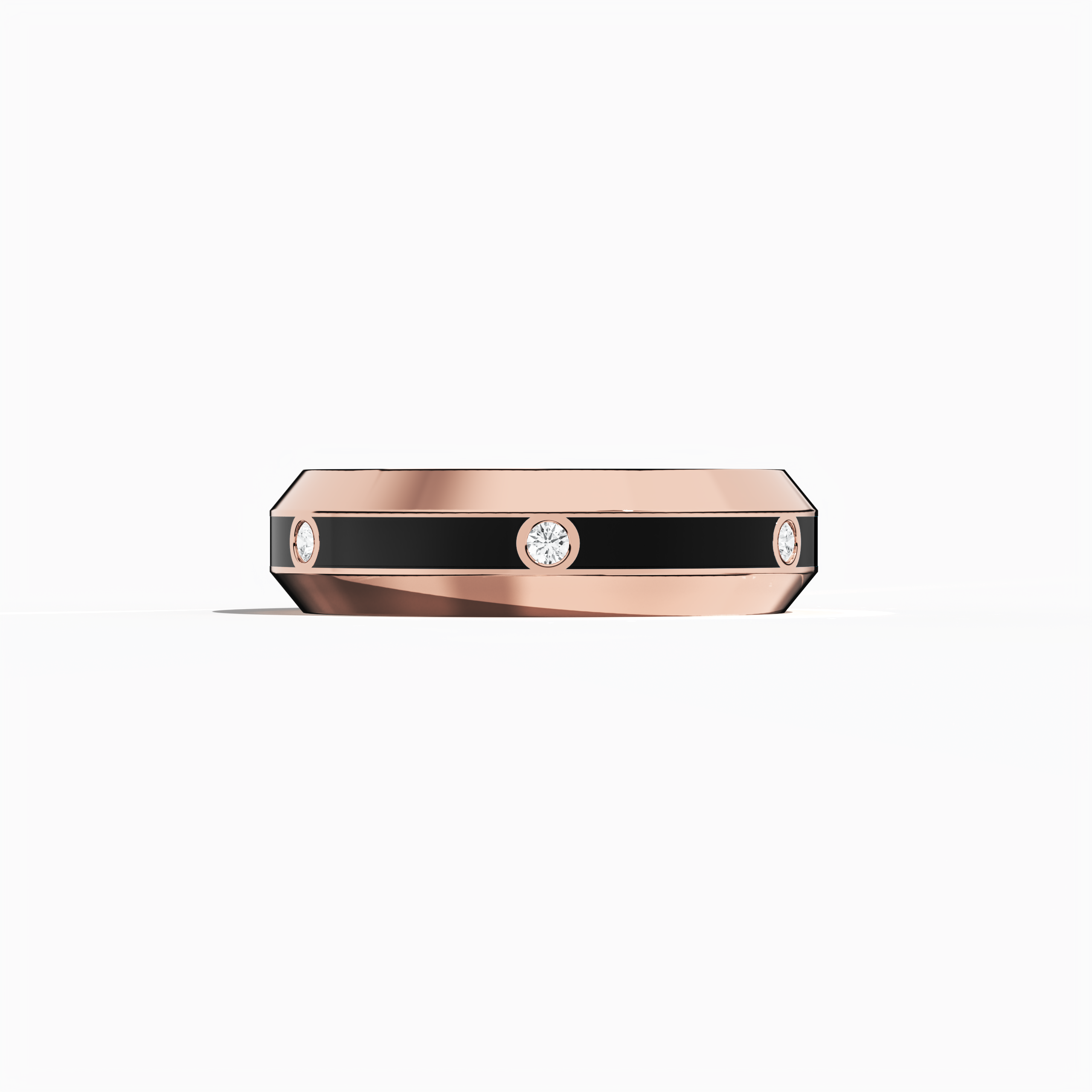 Center step Black Enamel 6 diamond ring in Rose Gold