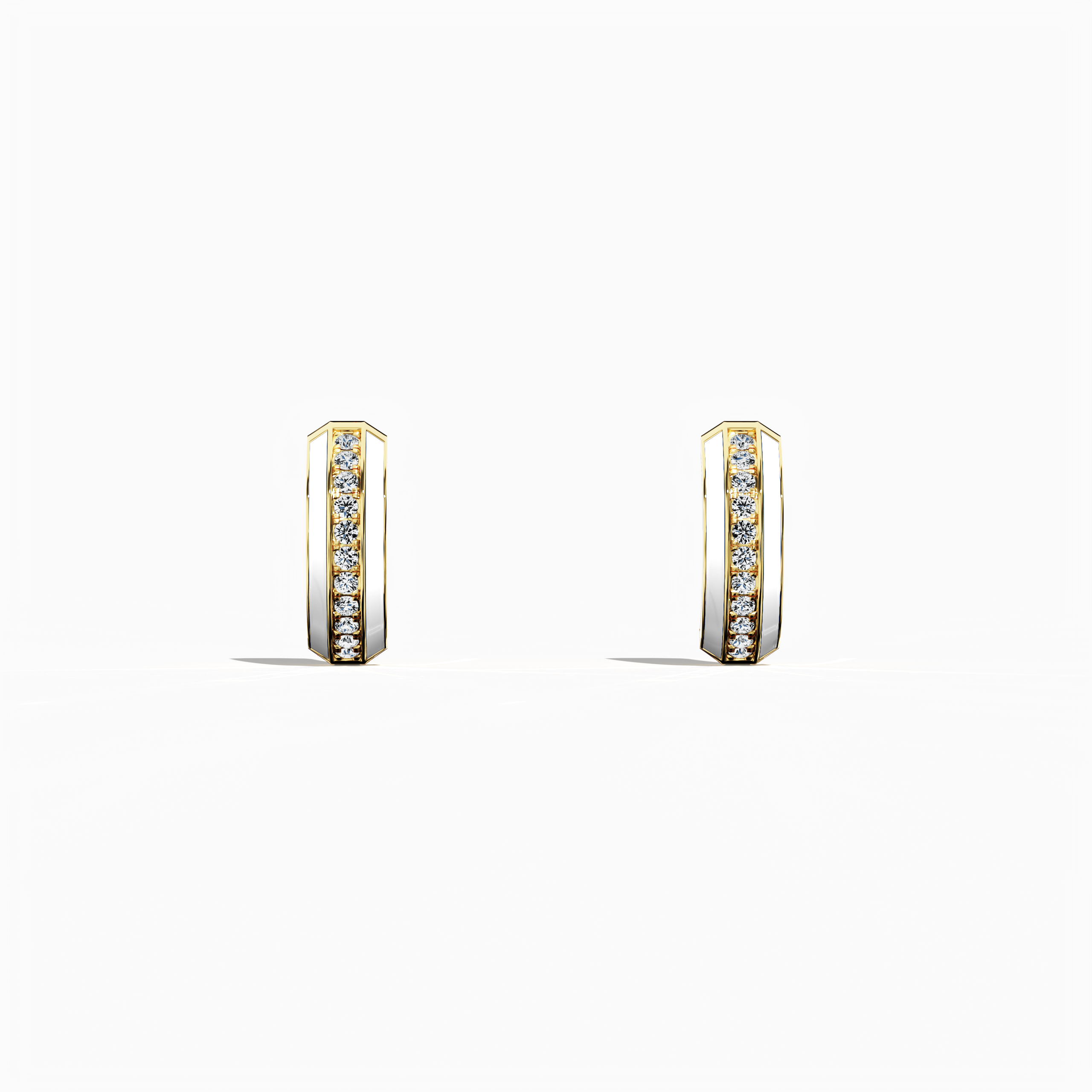 White Enamel Paved Stud in Yellow Gold