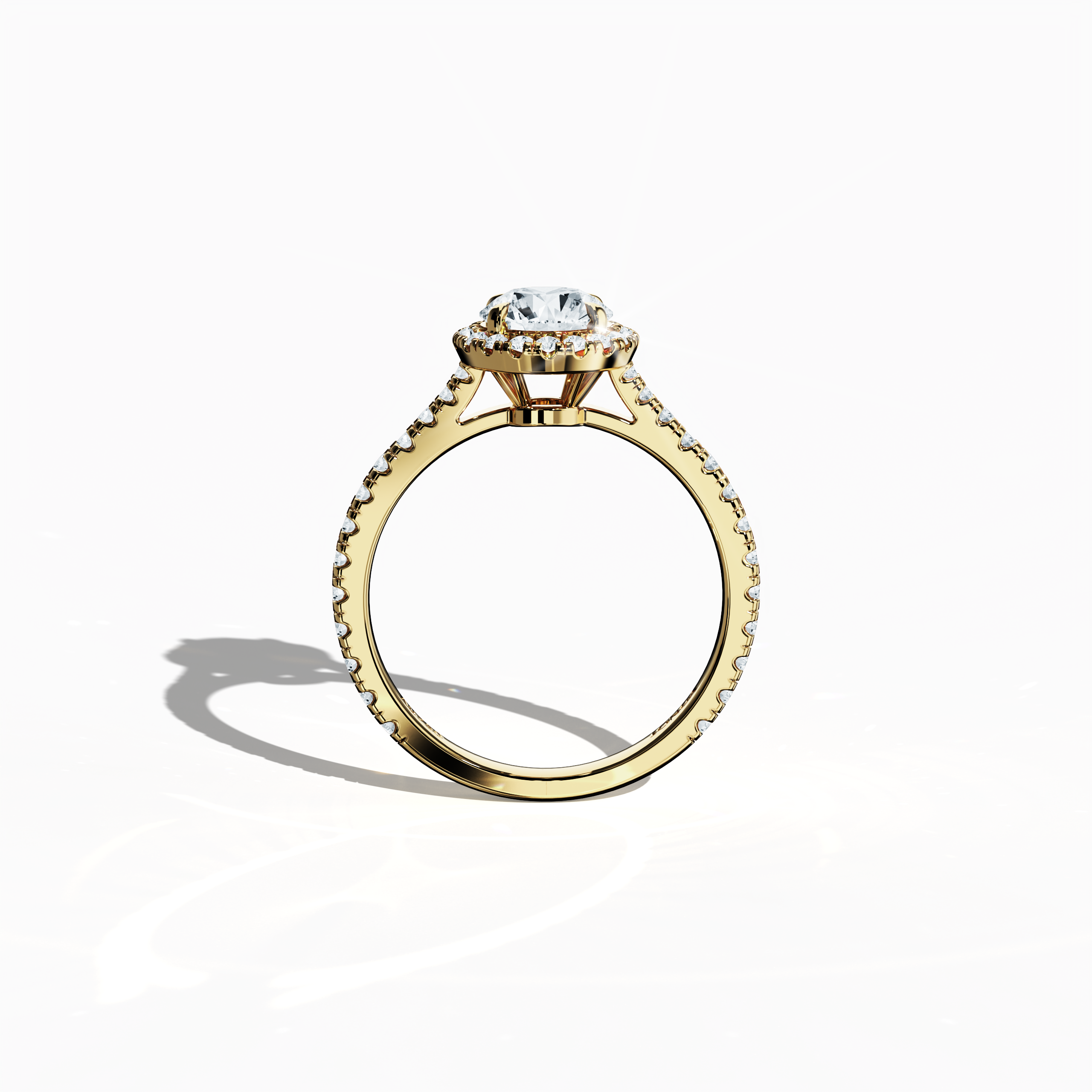 Halo Round Ring In Yellow Gold