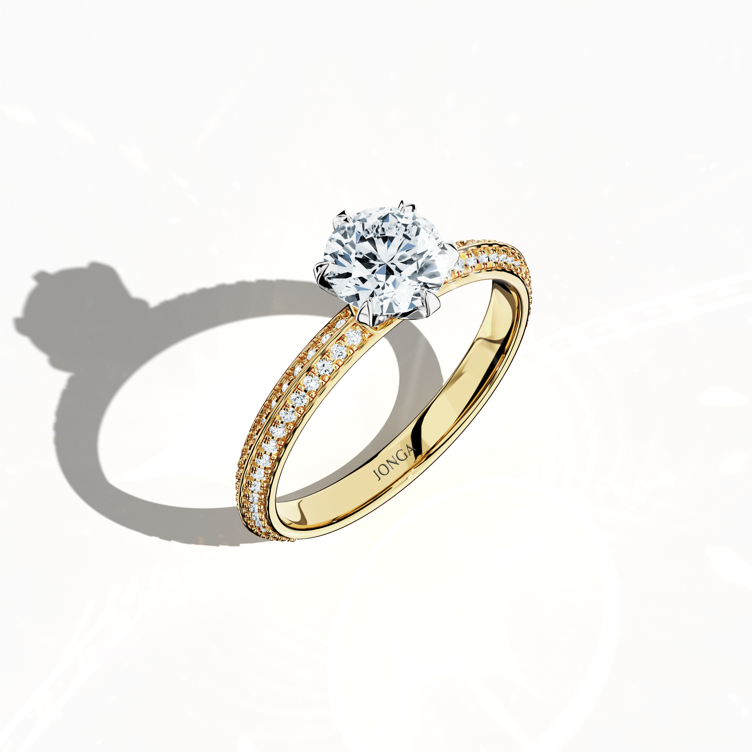 2s Solitaire ring paved -1.00ct in Yellow Gold