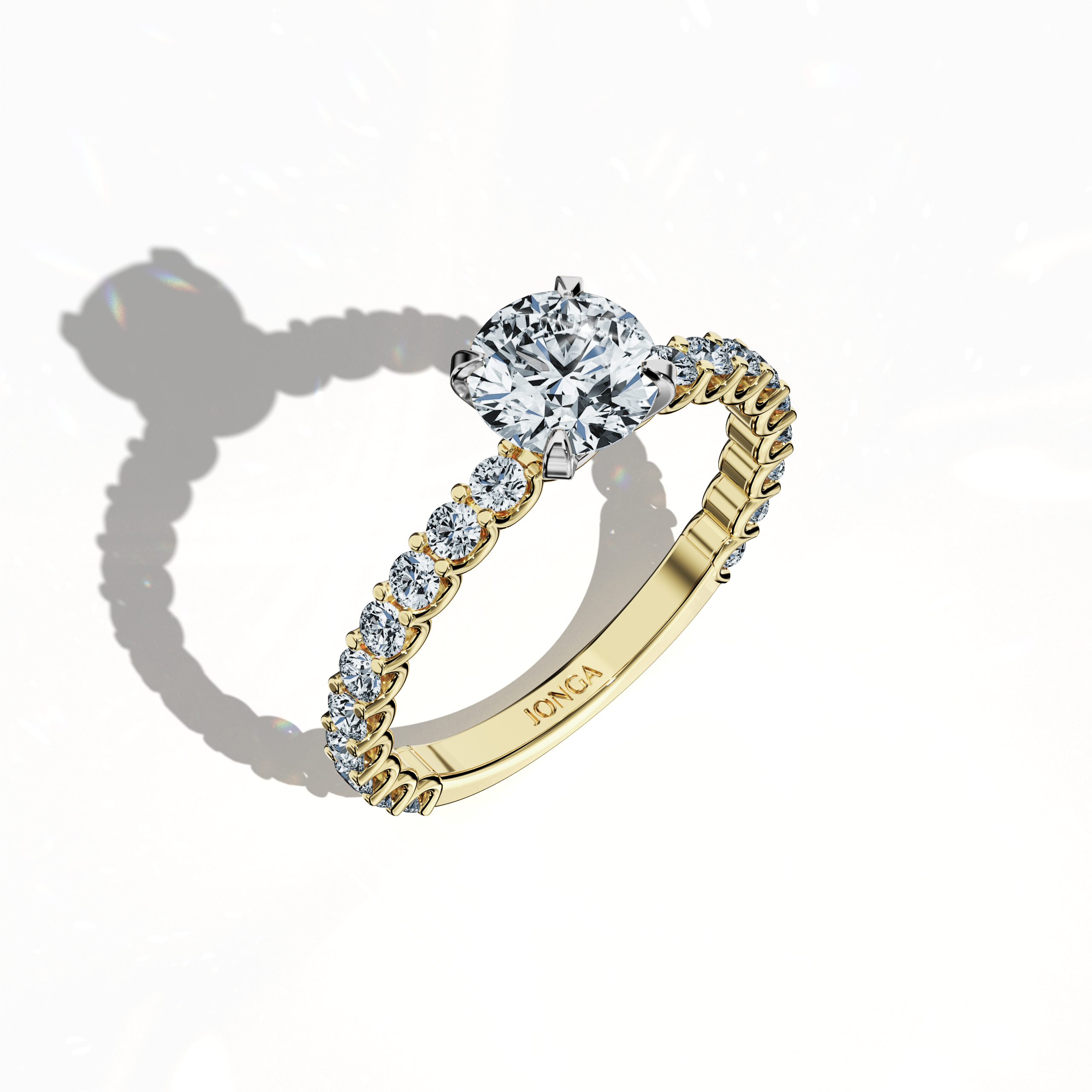 Solitaire Eternity Ring with 1 ct center in Yellow Gold