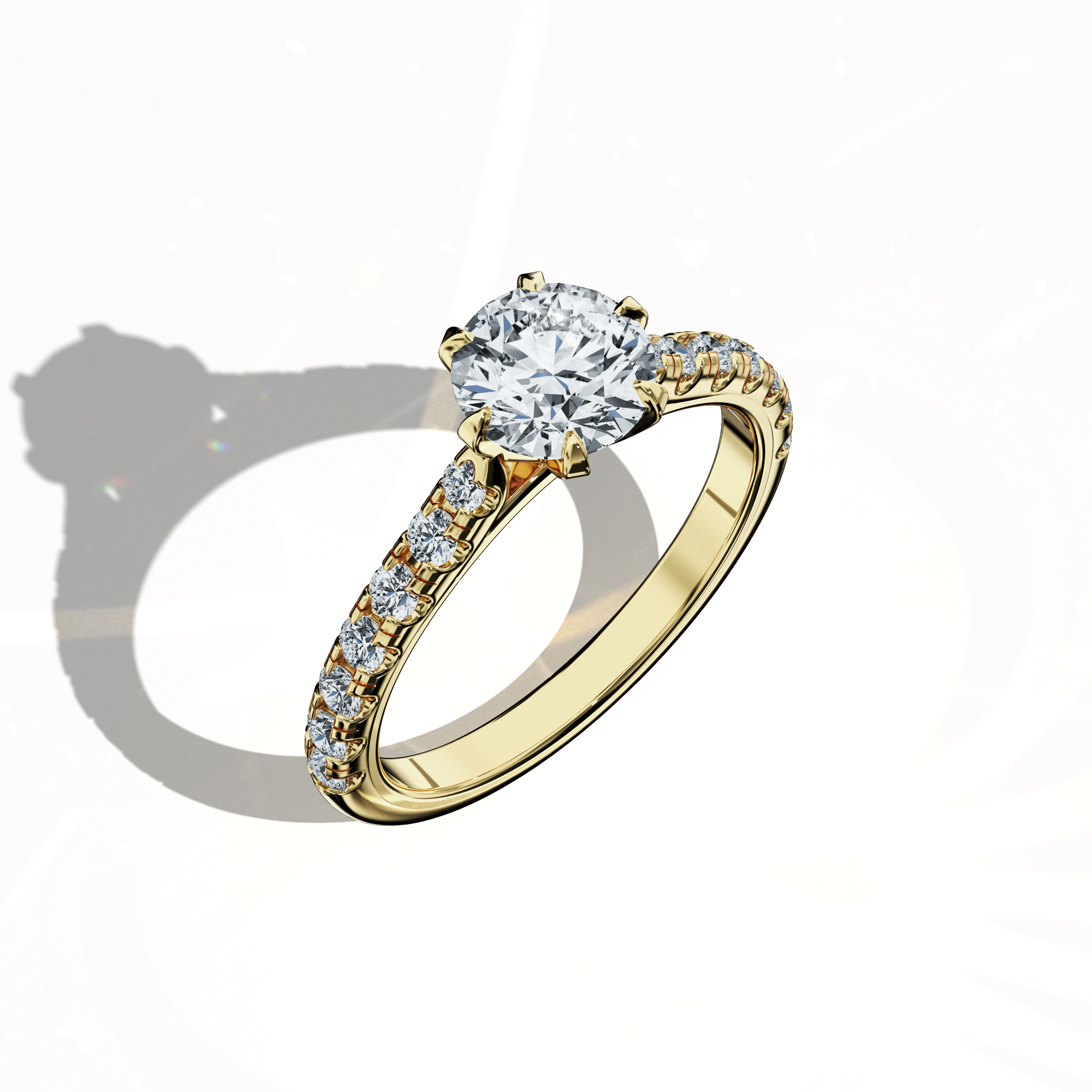 Slim Paved Solitaire Ring with 1 ct diamond in Yellow gold