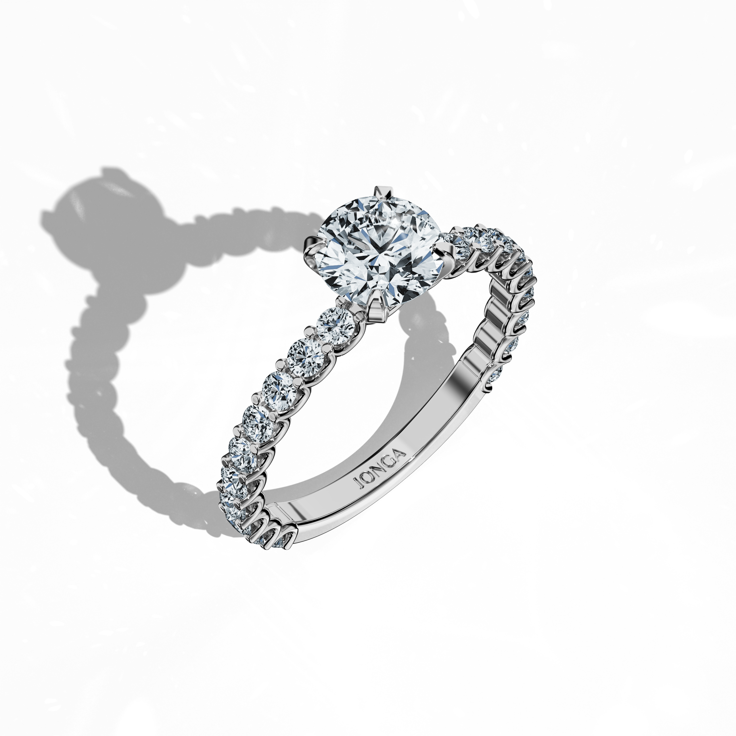 Solitaire Eternity Ring with 1 ct center in White Gold