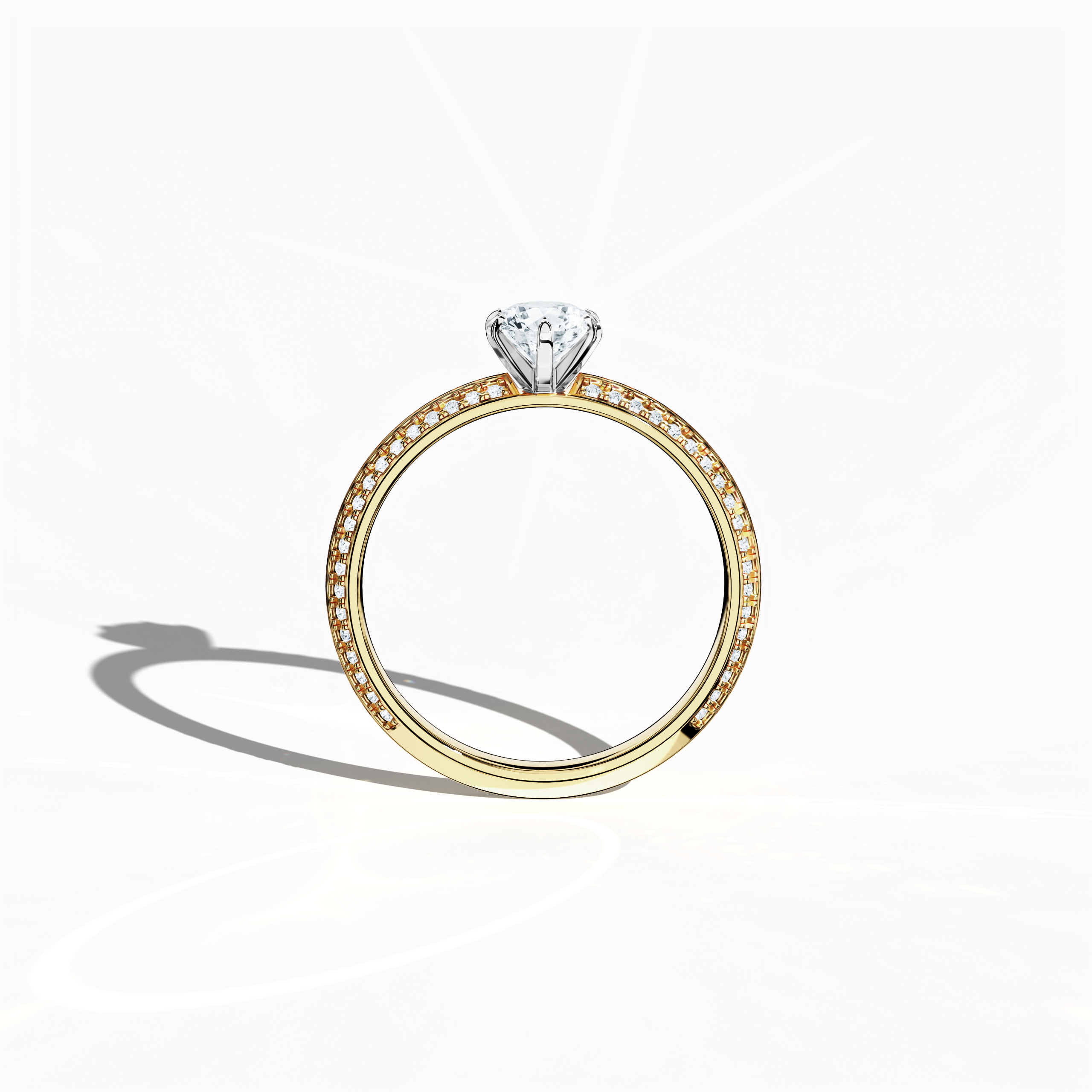 2s Solitaire ring paved-0.50ct in Yellow Gold