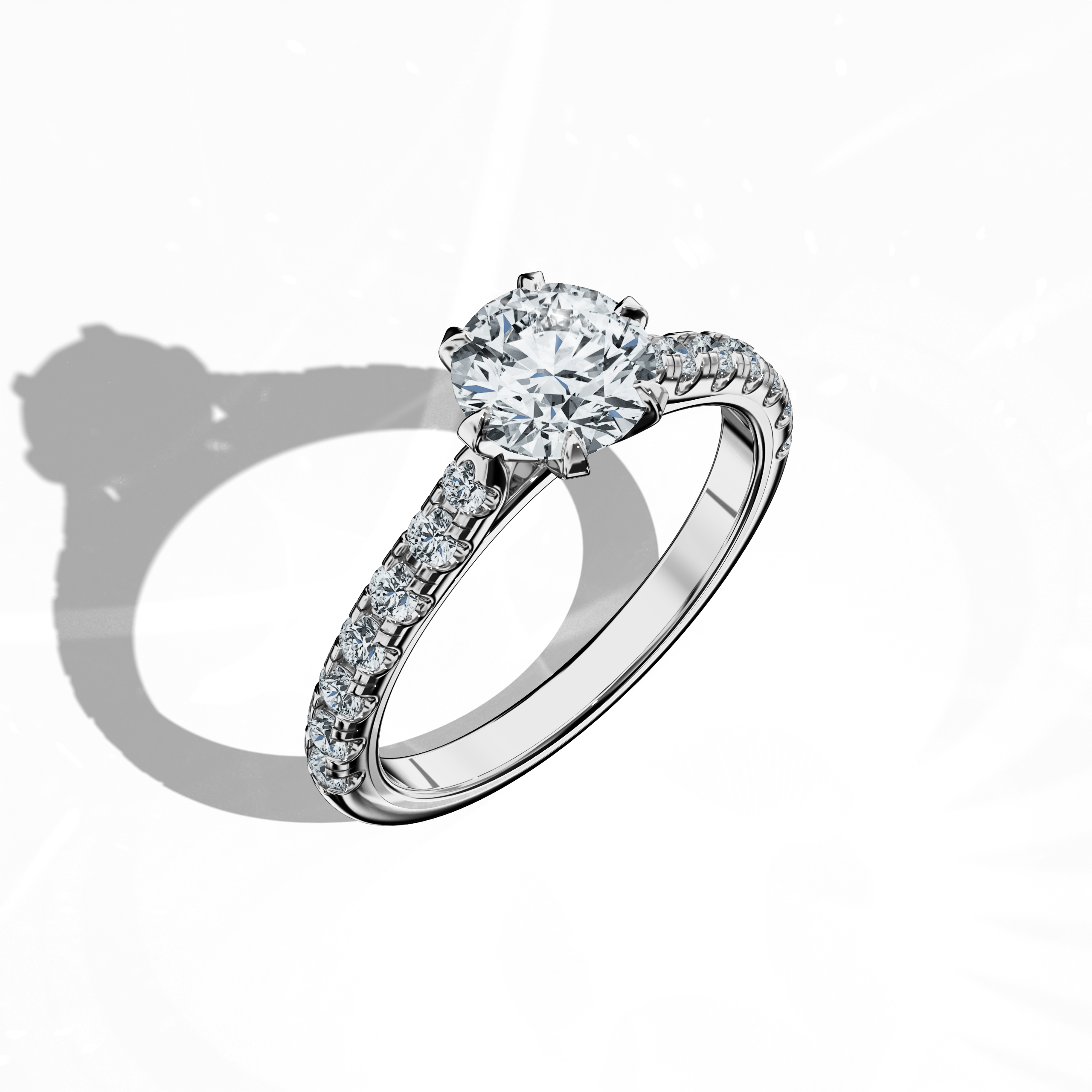 Slim Paved Solitaire Ring with 1 ct diamond in White Gold