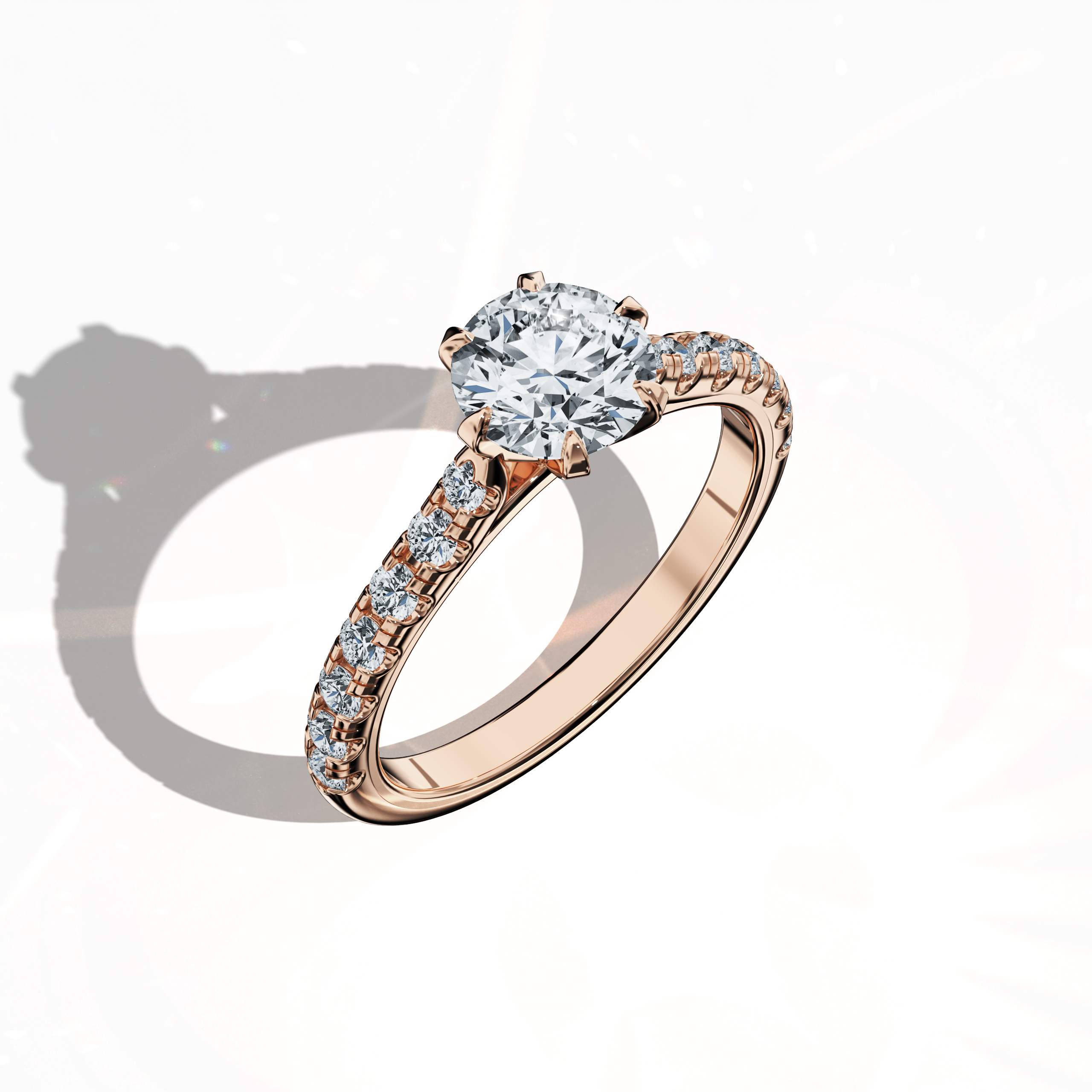 Slim Paved Solitaire Ring with 1 ct diamond in Rose gold