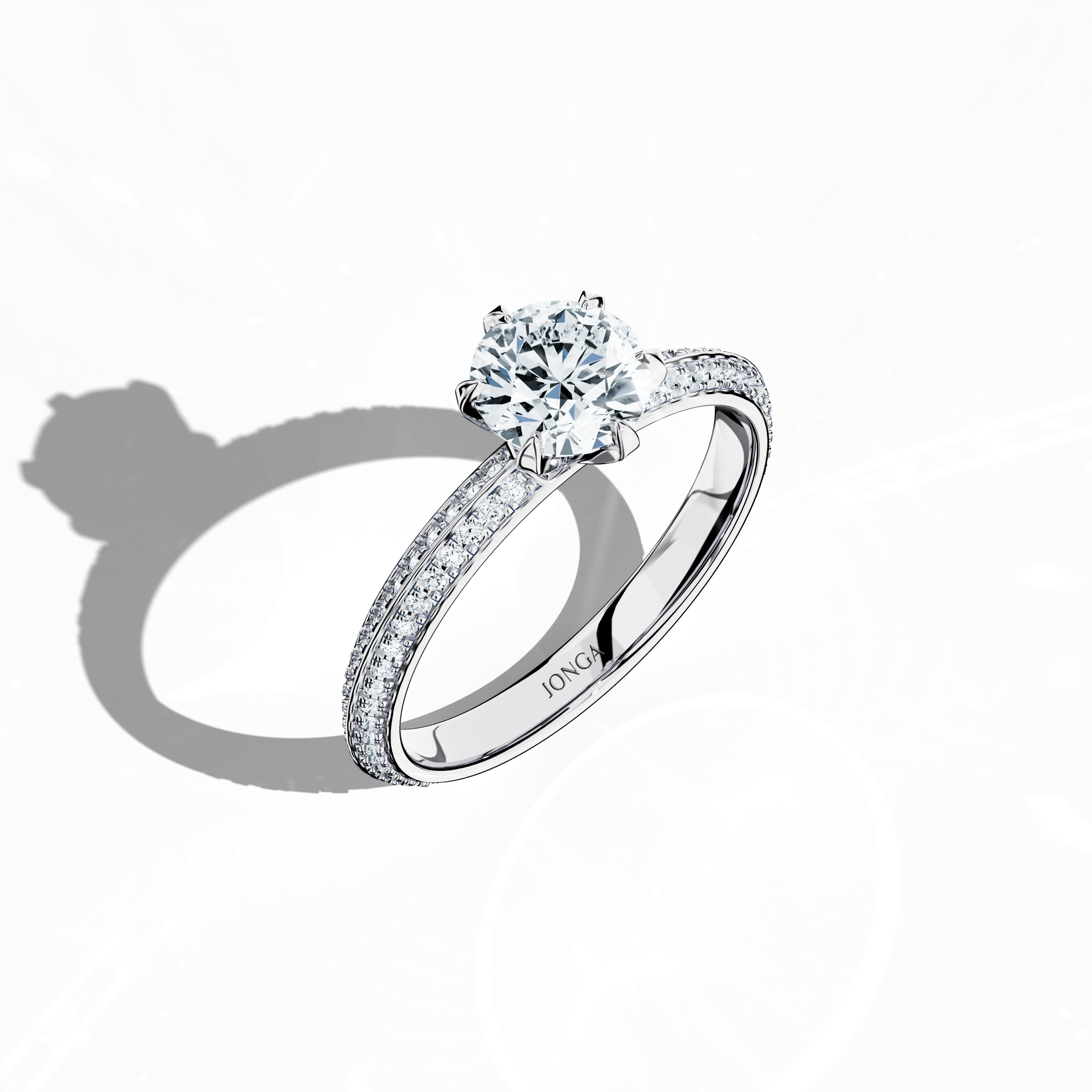 2s Solitaire ring paved - 1.00ct in White Gold