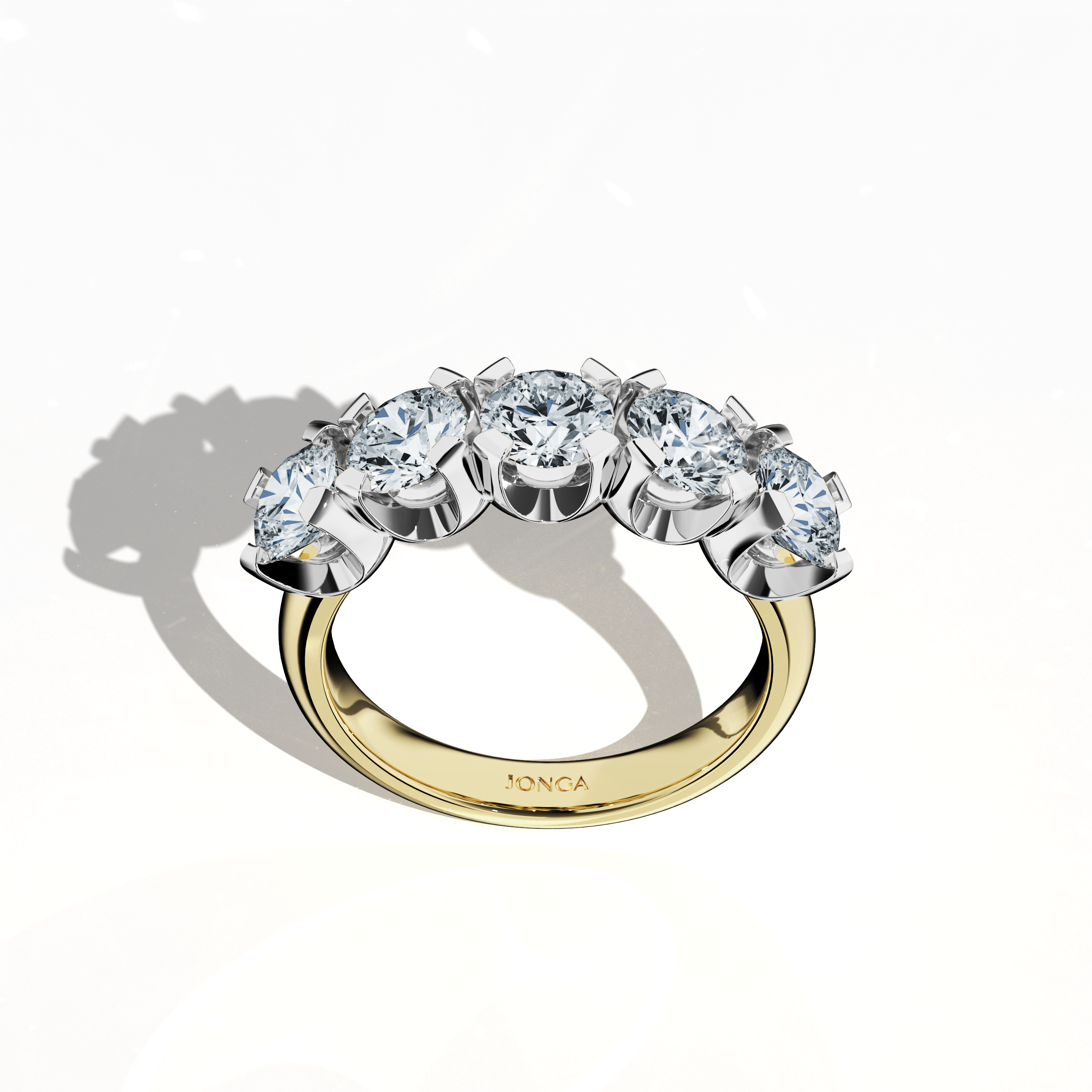 Five crown 0.50ct Yellow gold ring