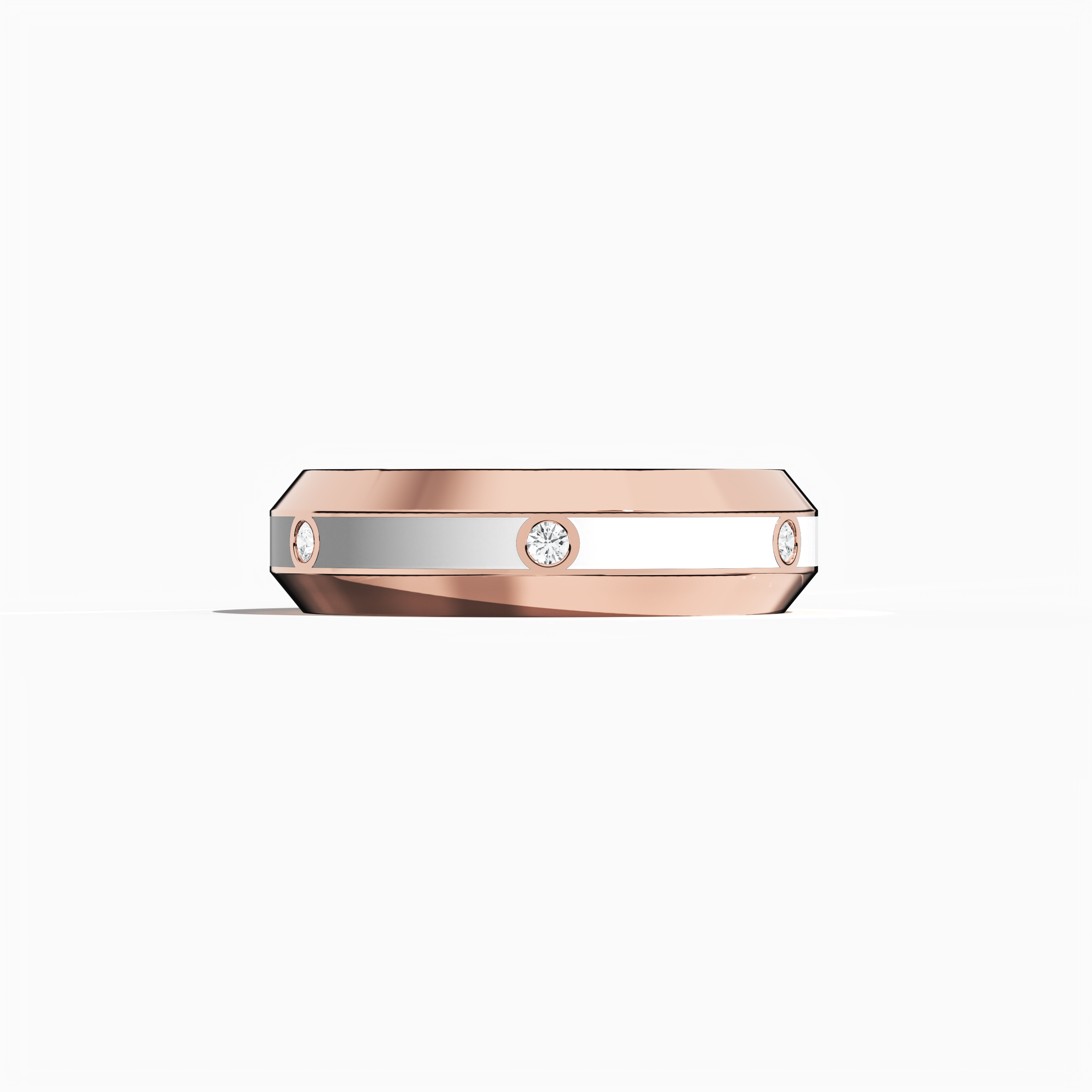 Center step White Enamel 6 diamond ring in Rose Gold