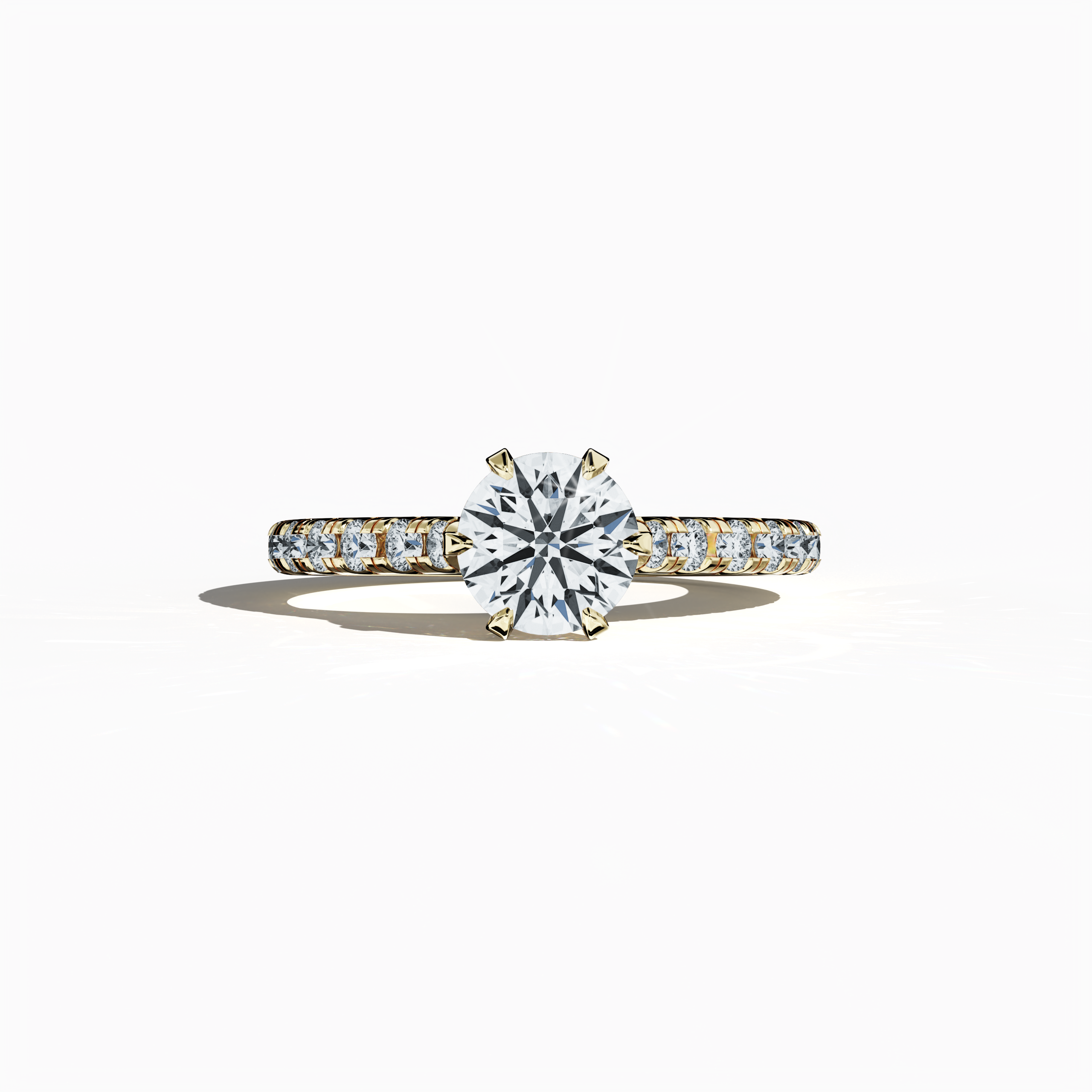 Slim Paved Solitaire Ring with 1 ct diamond in Yellow gold