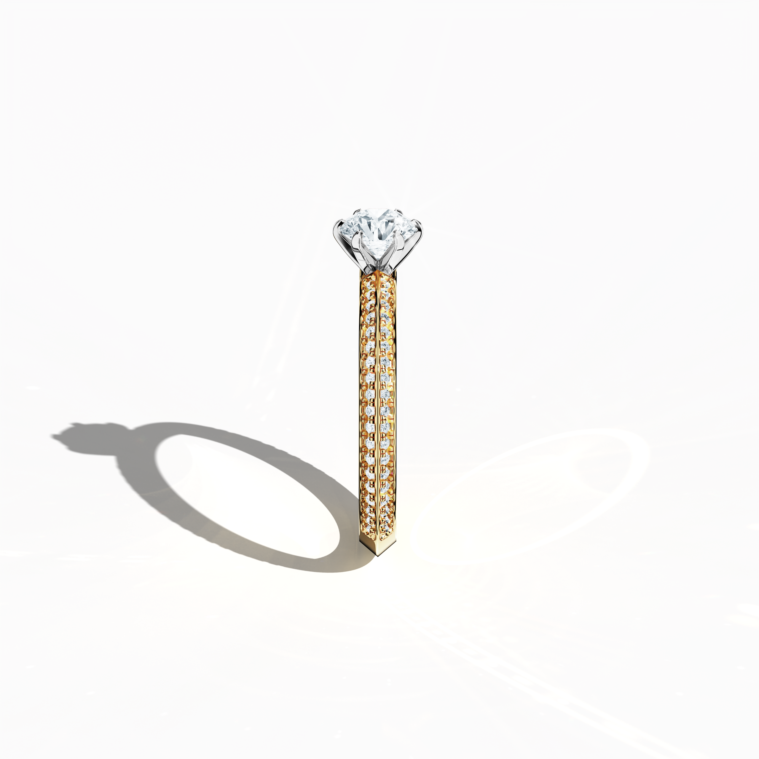 2s Solitaire ring paved-0.50ct in Yellow Gold