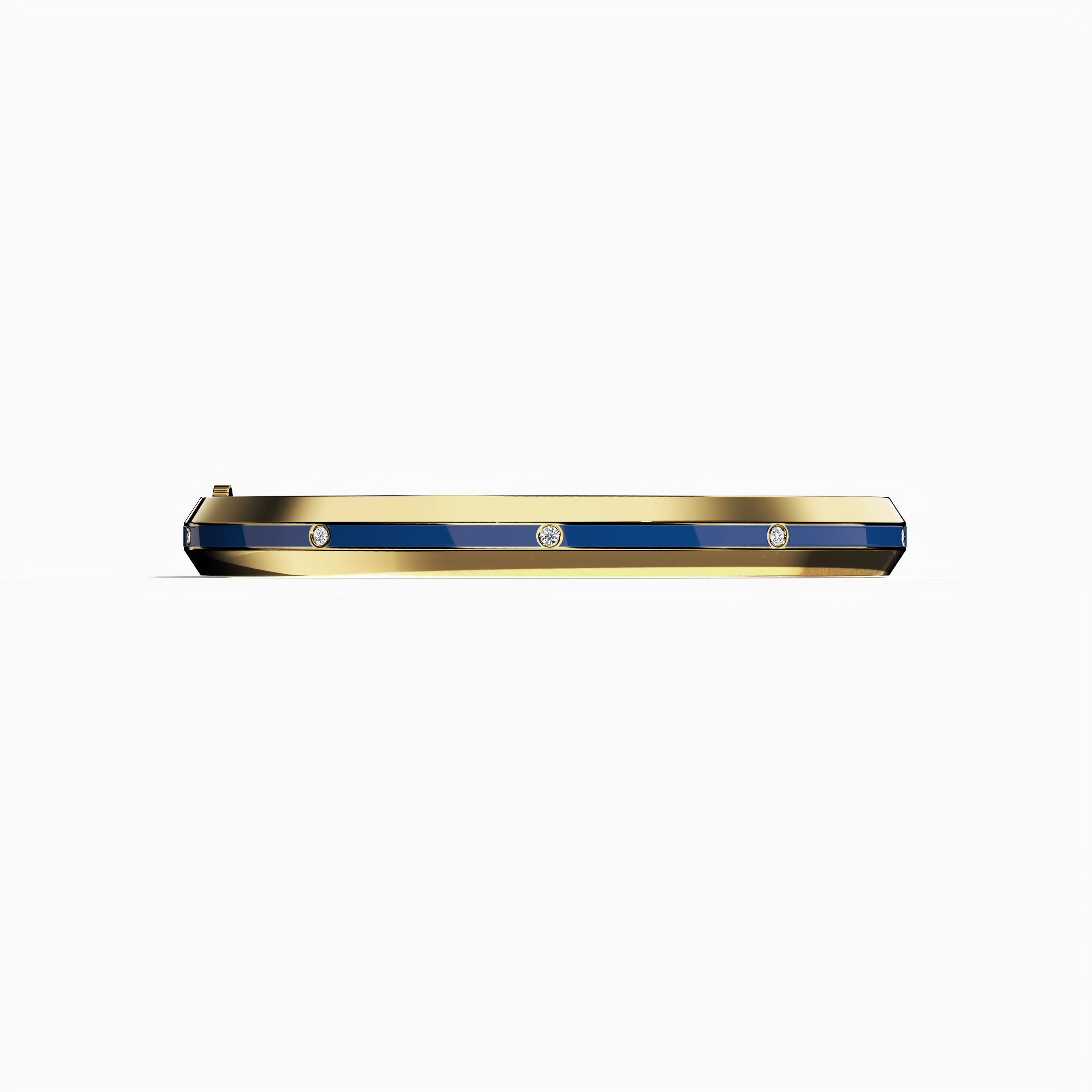 Center Step Blue Enamel 9-Diamond Bangle In Yellow Gold