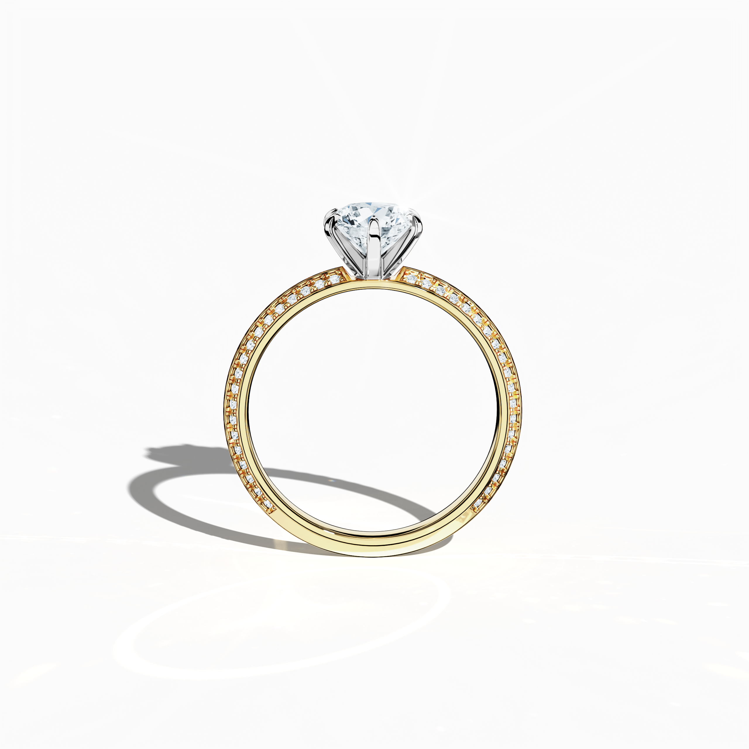 2s Solitaire ring paved -1.00ct in Yellow Gold