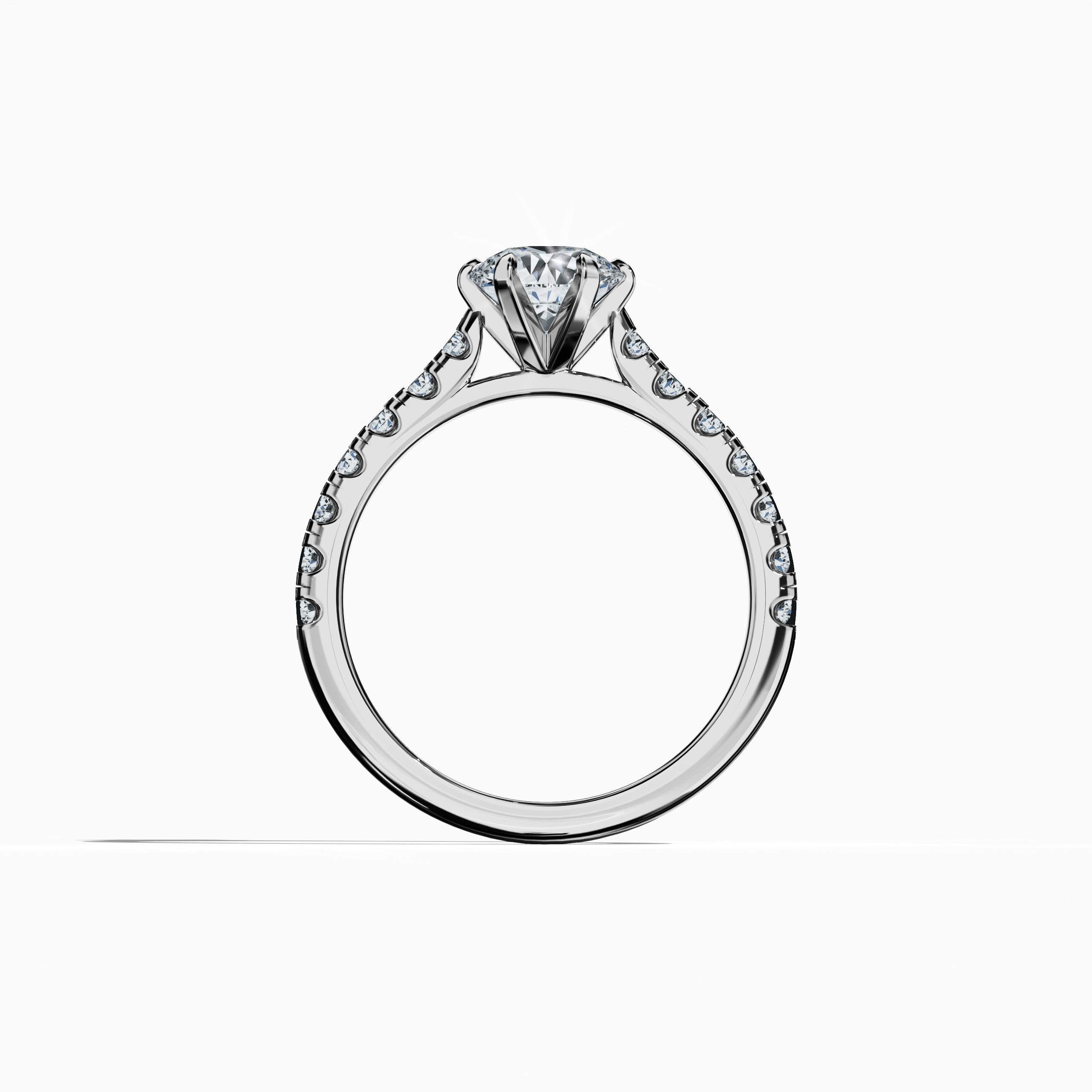 Slim Paved Solitaire Ring with 1 ct diamond in White Gold