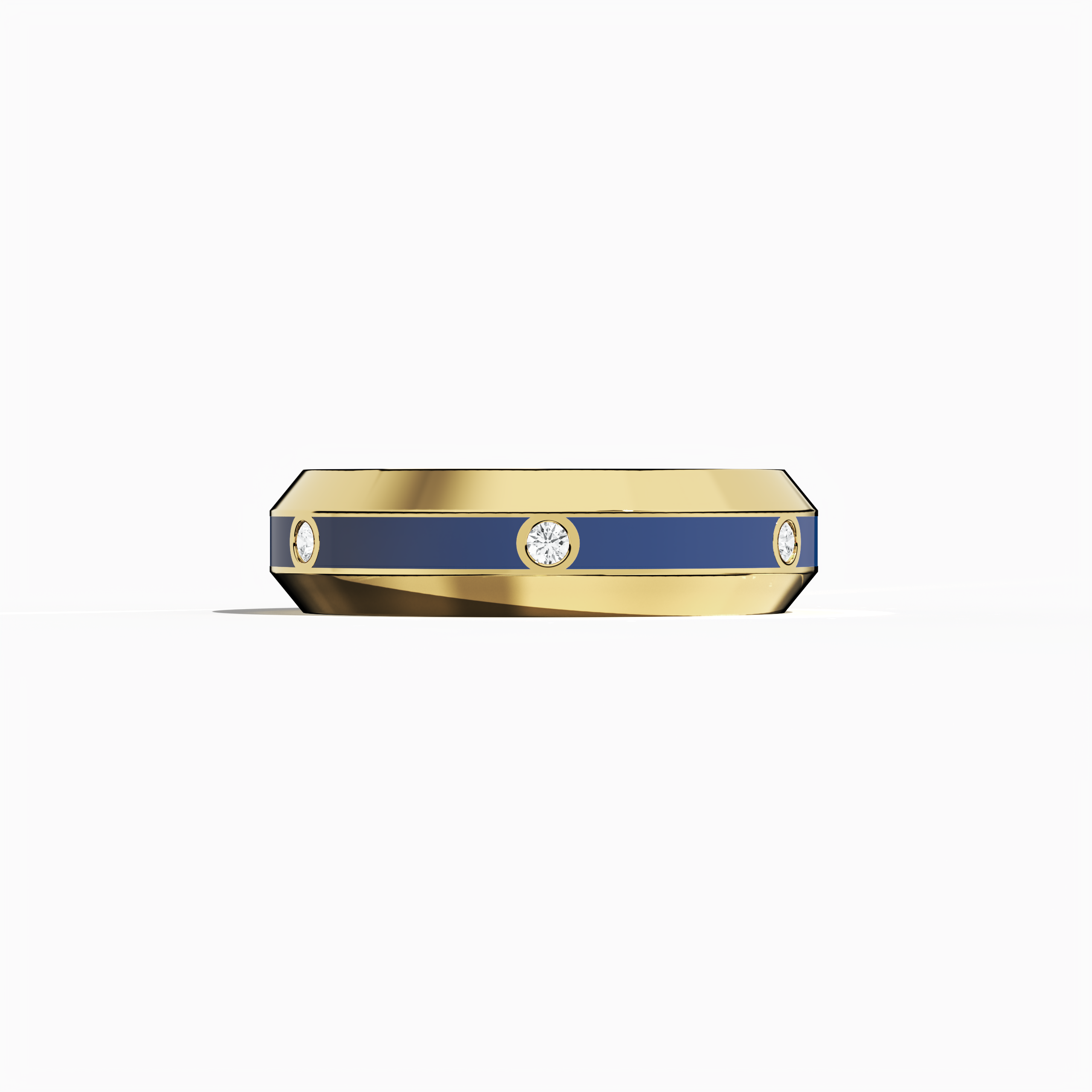 Center step Blue Enamel 6 diamond ring in Yellow Gold