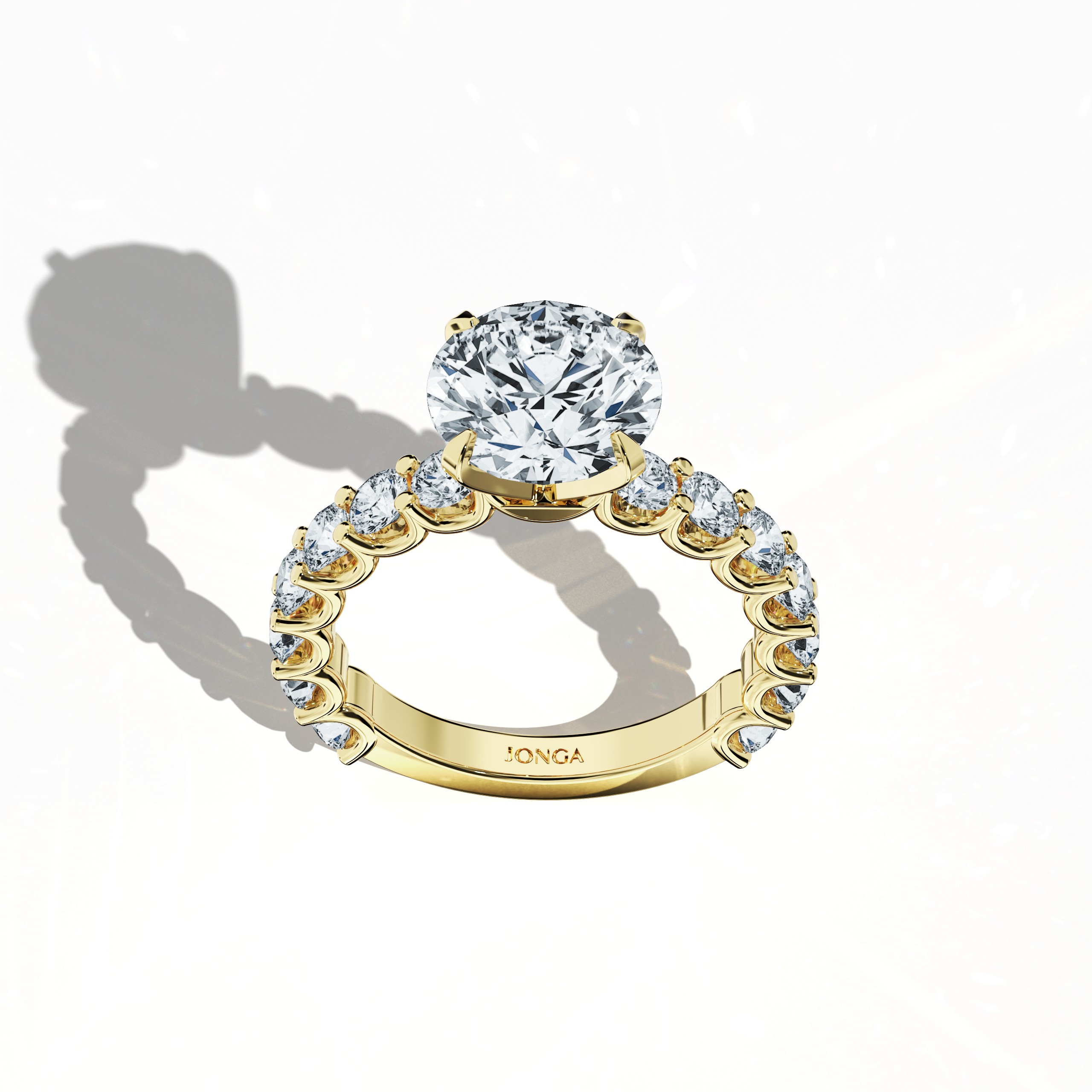 Solitaire eternity ring with 3 ct center in Yellow gold