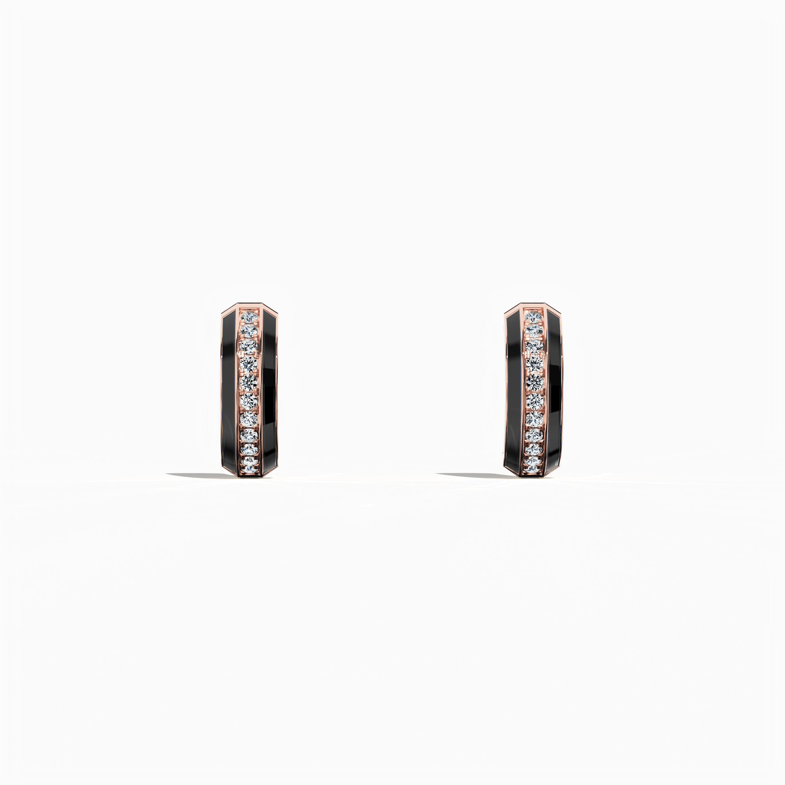 Black Enamel Paved Stud in Rose Gold